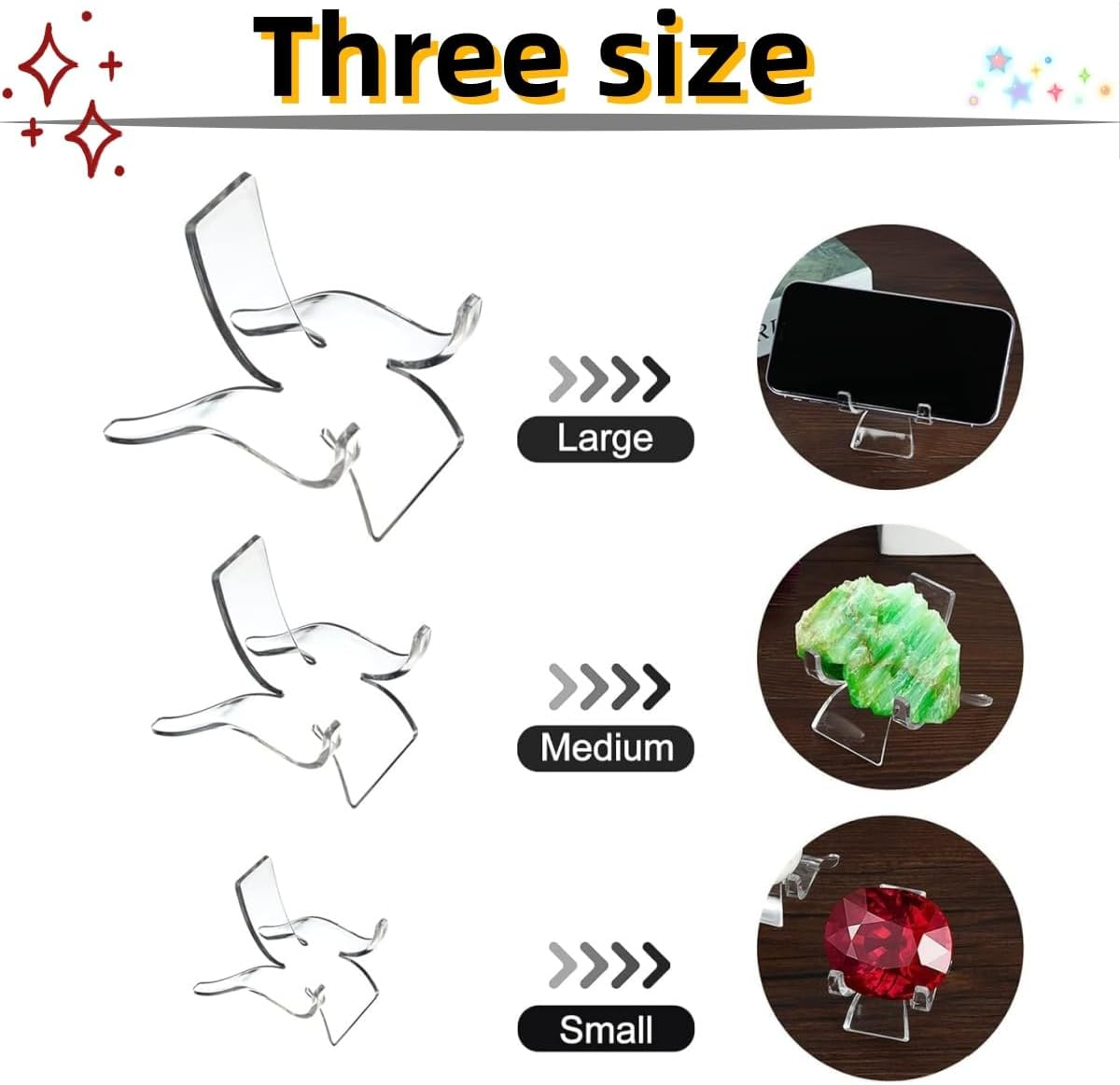 15PCS Rock Display Stands, Acrylic Crystal Rock Stand, Clear Display Stand Stand, Crystal Base, Mineral Agate Fossil Coral Gem Small Collection Clear Rock Display Stand (3 Sizes) image number 5