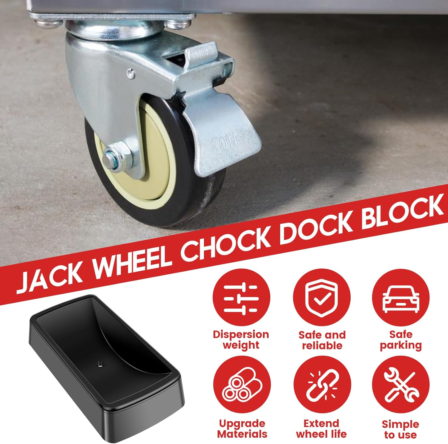 Rubber Jack Wheel Chock Dock Block Heavy Duty Stabilizer with Drain Holes Reusable Secure Fit Easy Installation for Caravans Trailers​..(Black,Large Size) image number 6