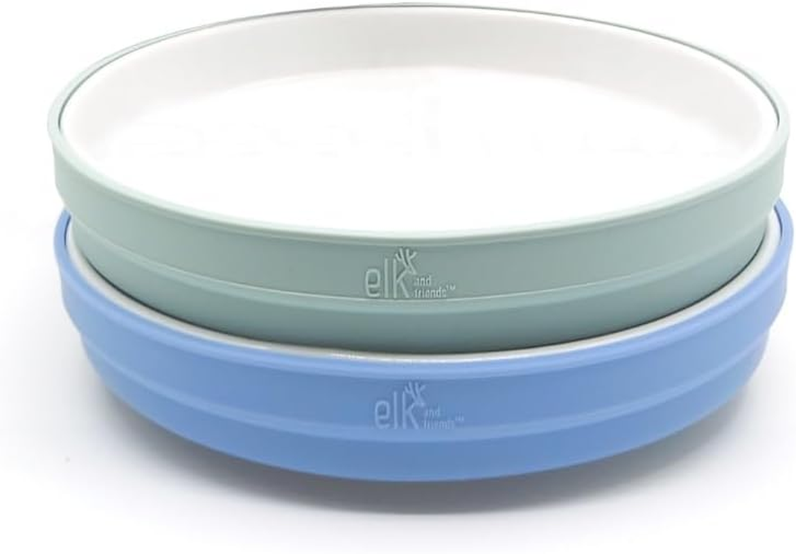 Elk and Friends Kids 7.8&rdquo; Porcelain White Plates with Silicone Sleeves | Suitable for Babies/Toddlers | Microwave & Dishwasher Safe | Non Slip Dinnerware | Snack Dishes | 2 Pack image number 3