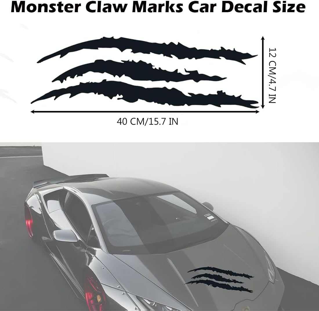 2 PCS Claw Mark Car Decal,Headlight Car Stickers,Monster Claw Marks Reflective Sticker,Stripes Scratch Decal Vinyl for Cars,Window,Motorcycles (Black) - Laser Color image number 4