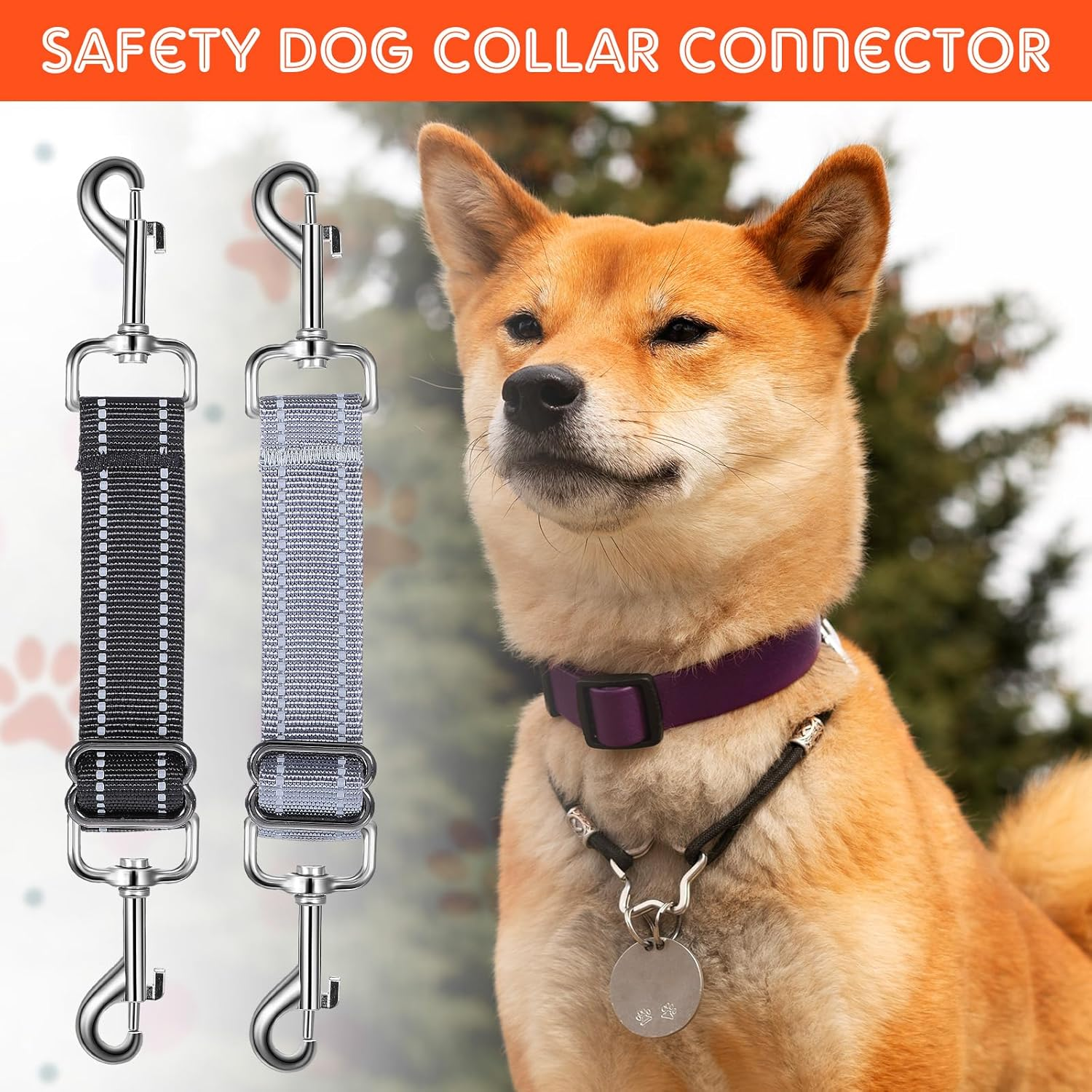 Short Lead Dog 2 Pieces Dog Lead Short Dog Collar Clips Adjustable Pet Puppy Collar Nylon Dog Safety Clasp Clip Harness Connector Double-Sided Dog Safety Clasp Clip