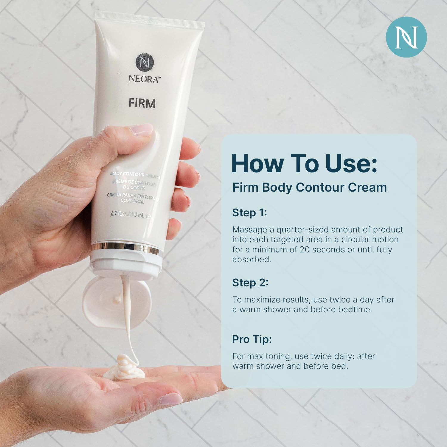 NEORA Firm - Body Contour Cream - with Caffeine, Forskolin & Hyaluronic Acid for Smoother, Firmer-Looking Skin, Helps Reduce Cellulite - 6.7 Fl.Oz. image number 2