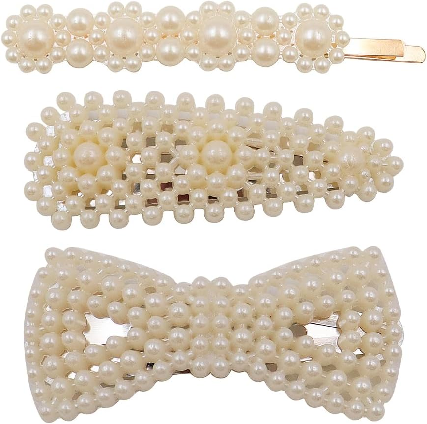 CENPEK Elegant Pearl Hair Clips for Girls Women Ladies, 12Pcs Pearl Barrettes/Bobby Pins/Snap Clip Hair Slides for Prom Party Wedding, Handmade Hair Accessories image number 4