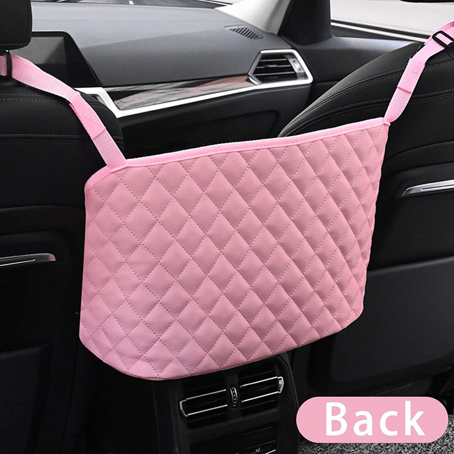 Purse Holder for Car Durable Pu Leather Car Net Pocket Car Seat Storage Net Handbag Driver Storage Netting Pouch Seat Back Net Bag Backseat Pet Kids Barrier (Pink) image number 6