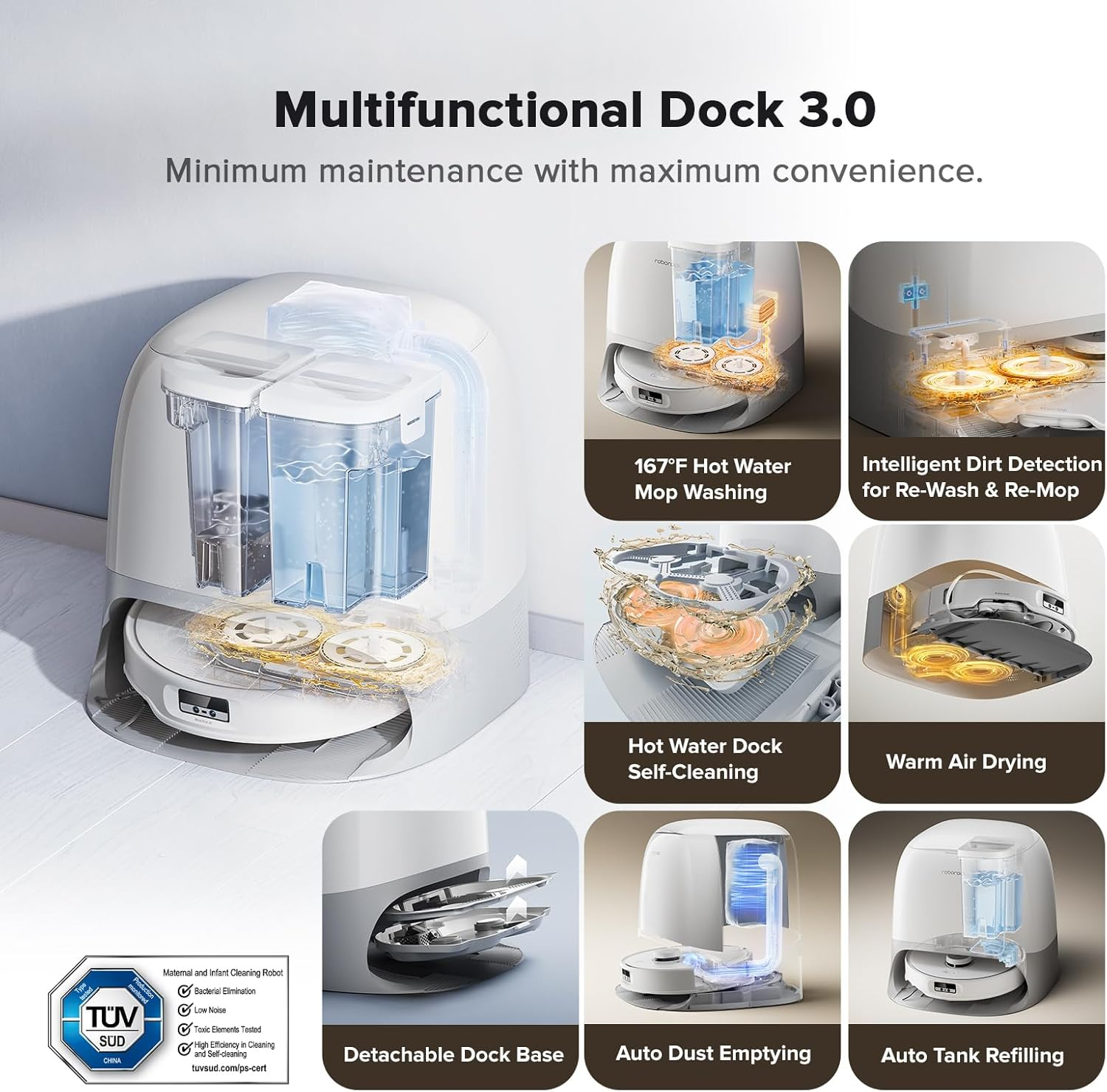 Roborock Qrevo Curv Robot Vacuum and Mop, 18,500Pa Suction, Zero-Tangling, Duodivide Main Brush, Flexiarm Arc Side Brush, Flexiarm Mop, Adaptilift Chassis, Auto Mop Washing & Drying, Self-Emptying image number 6