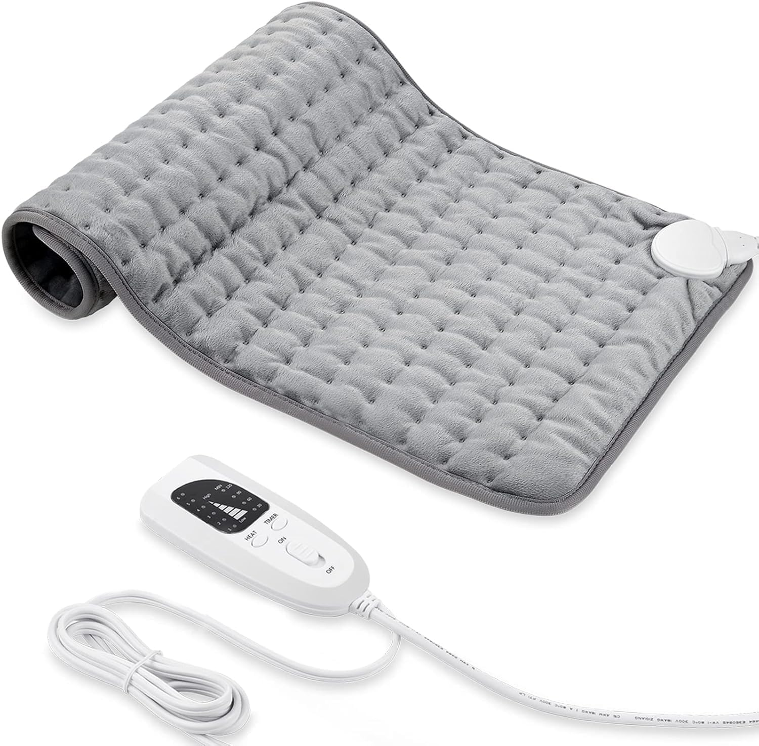 VIBOOS Electric Heating Pad for Back Pain & Cramps Relief - 6 Heat Settings, Auto Shut Off, Machine Washable, 12" X 24" Silver Grey Flannel image number 5