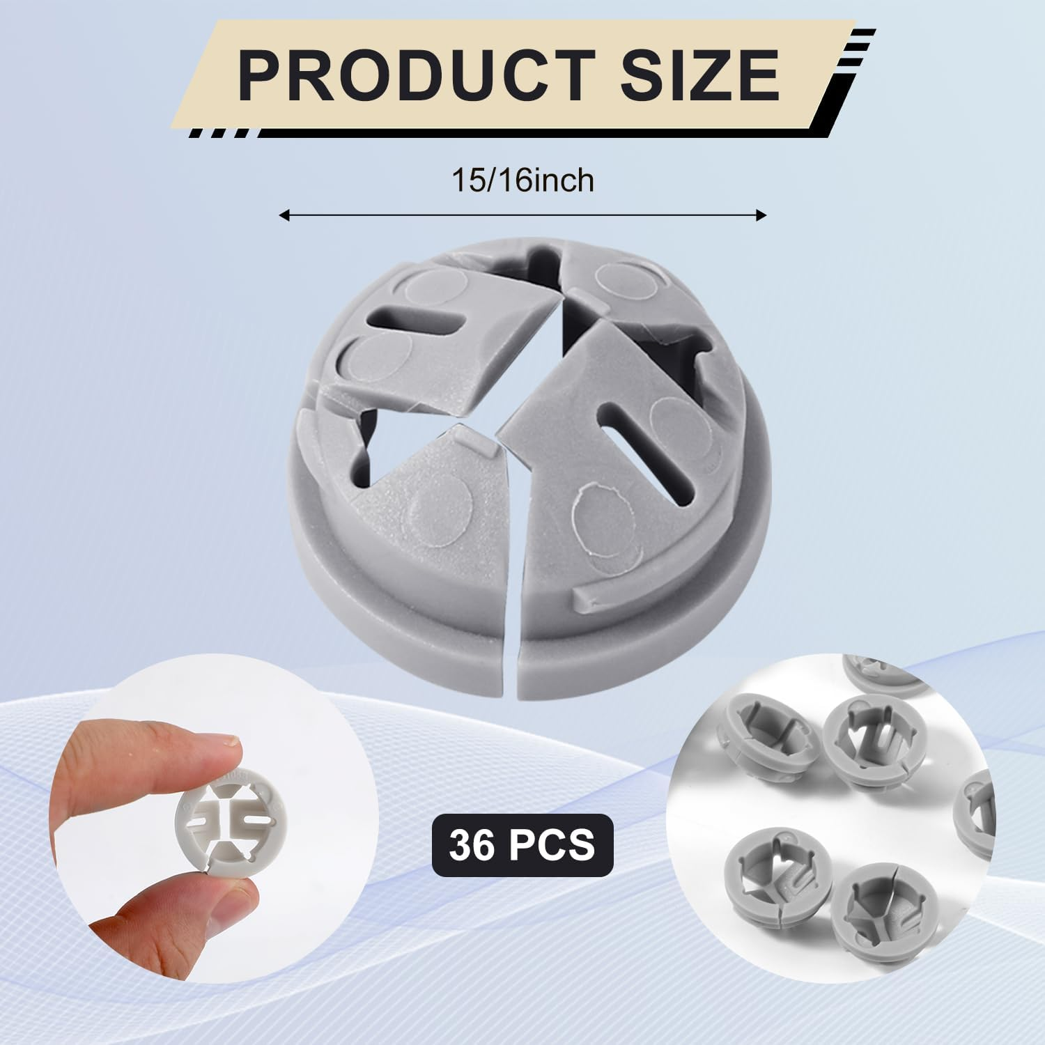 36Pcs Push-In Cable Connectors, 3/8 Inch Trade Size Plastic Push-In NM Cable Clamps Connector Non-Metallic Electrical Box Wire Inserts Button for 1/2 Inch Knockouts (Gray) - Black image number 5