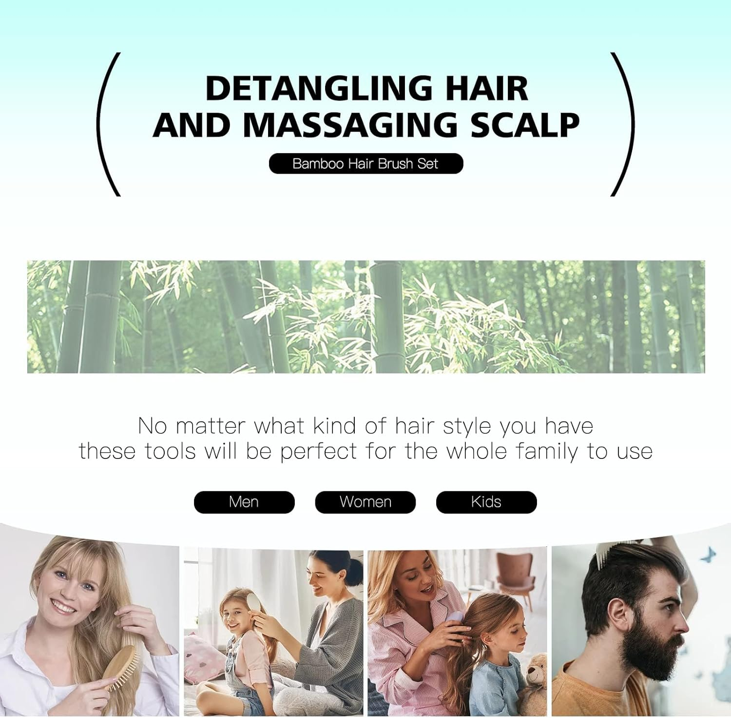 Heatunk Eco-Friendly Hair Brush Comb Set - Anti-Static Detangling for Women and Men - Tail Comb, Tooth Comb, Large & Mini Wooden Massage Brushes for All Hair Types image number 3