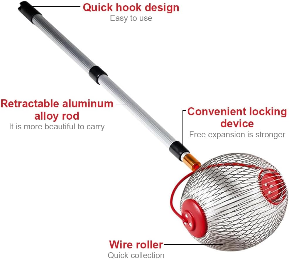 Ping Pong Ball Picker, Rolling Collector Basket Holder, Ping Pong Ball Hopper, Telescopic Ping Pong Ball Retriever Picker, Telescopic Handle Picker, Ball Picker Vessel Tools Adjustable Hand Grip