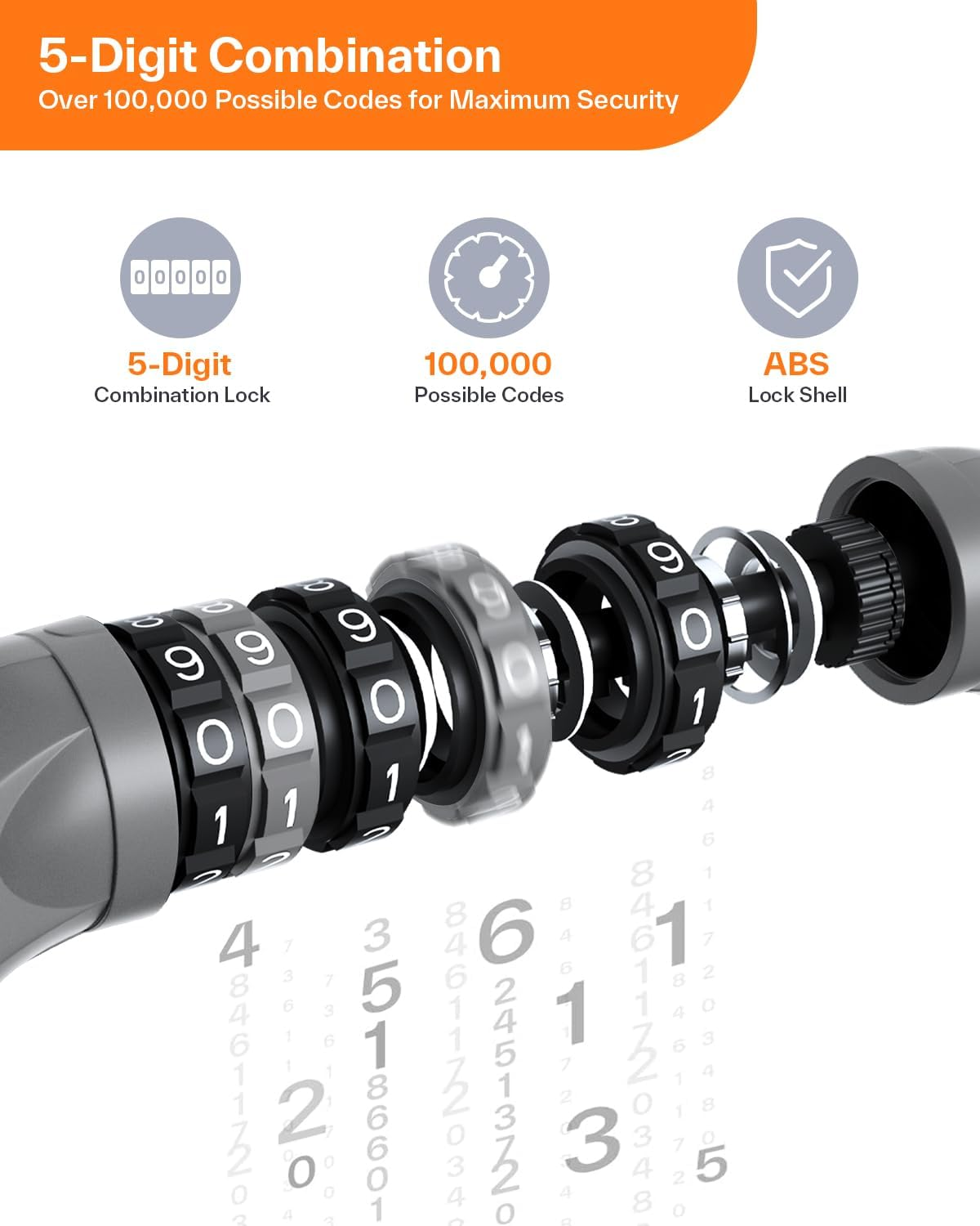 Sportneer Bike Lock: 1.1M Long 6Mm Thick - 5 Digit Combination High Security anti Theft Bike Chain Lock - Heavy Duty Bicycle Lock for Bike Motorcycle Scooter image number 2