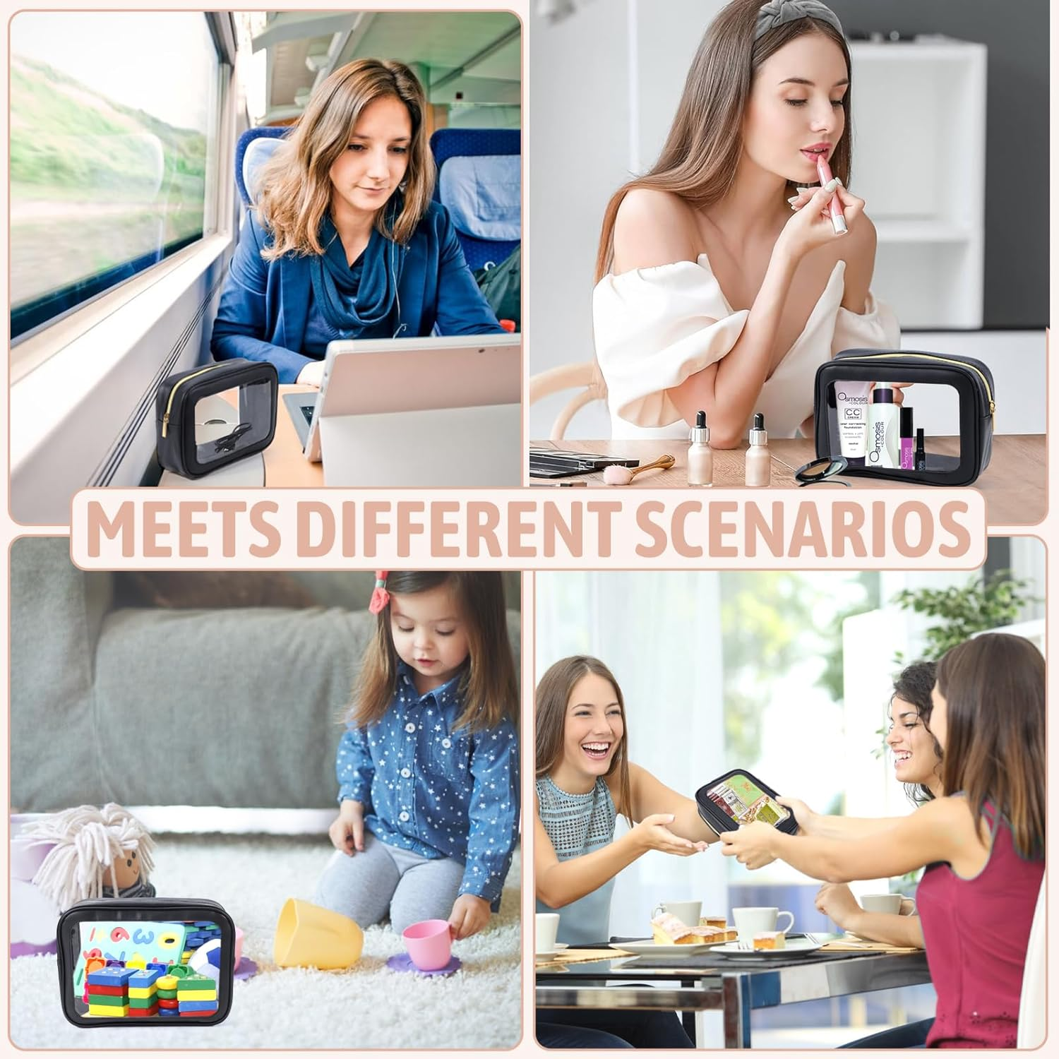 YOPCDJ 3PCS Diaper Bag Organizer Pouch Set, TSA Approved Toiletry Bag，Clear Waterproof TPU Makeup Bag Set Travel Organizer Bags for Women and Kids image number 3