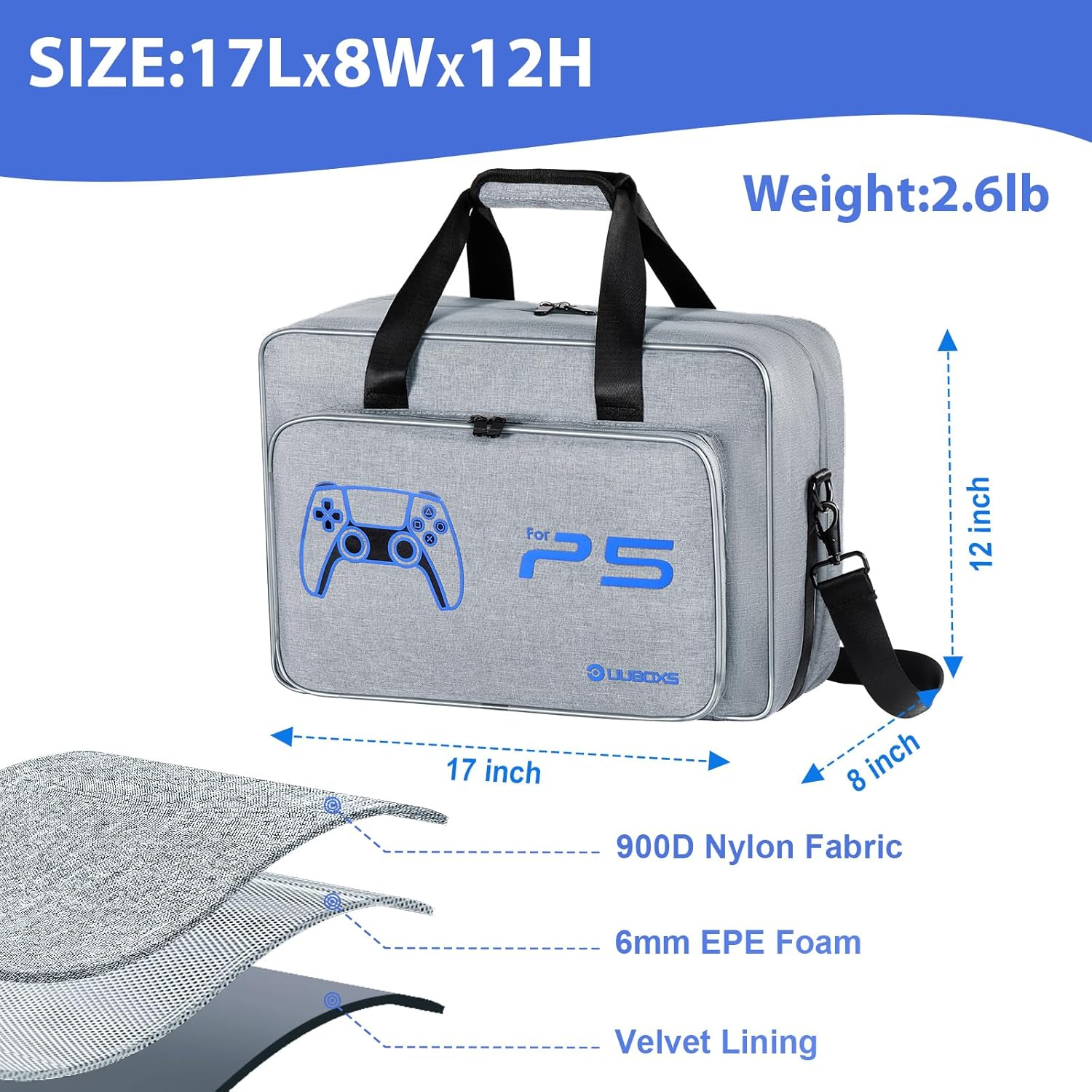 UUBOXS Carrying Case for PS5, Upgrade Protective Travel Bag for PS5/PS5 Pro/Ps5 Slim, Large Capacity Storage Bag Compatible with Playstation 5 Controller Console Accessories - Ps5 Case image number 6