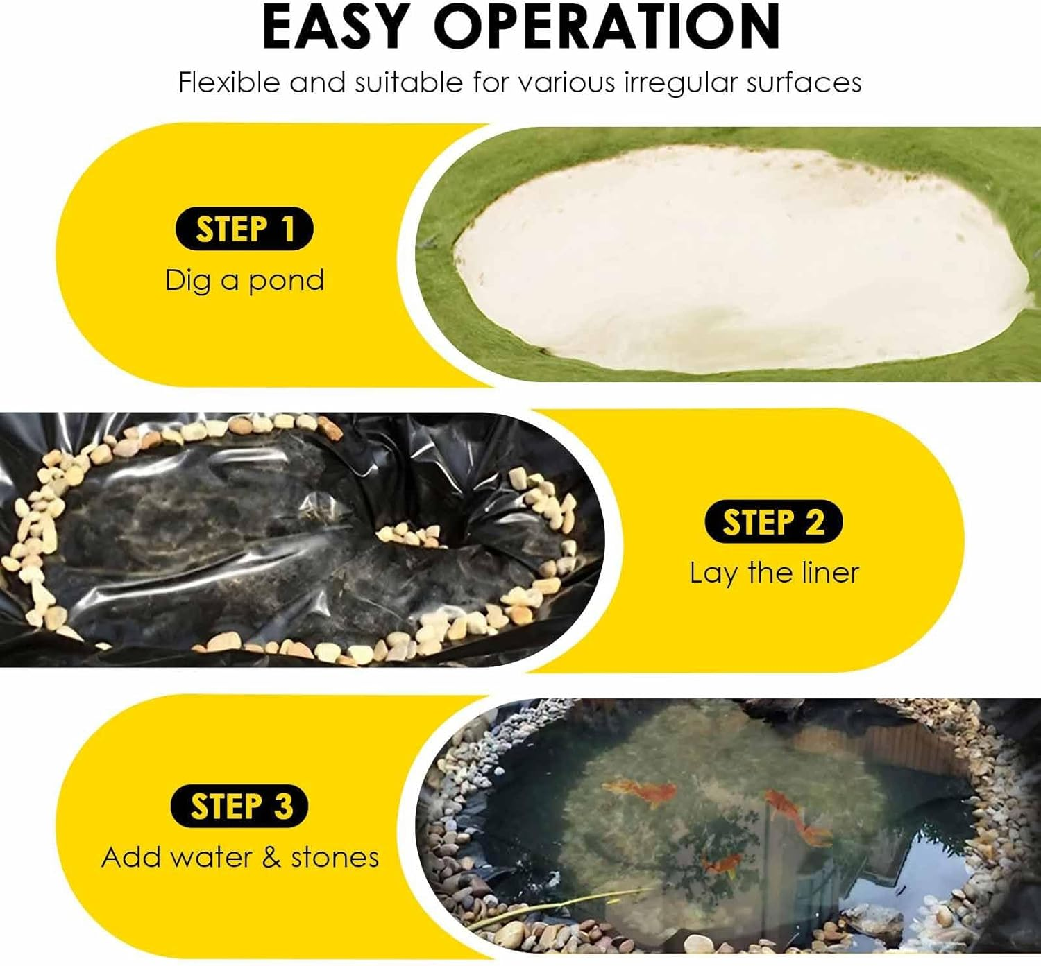 6X5M Pond Liner HDPE Fish Waterfall Water Garden Koi Pool Skin Pad Black Fountain Landscaping Reservoir Heavy Duty 0.2Mm image number 3