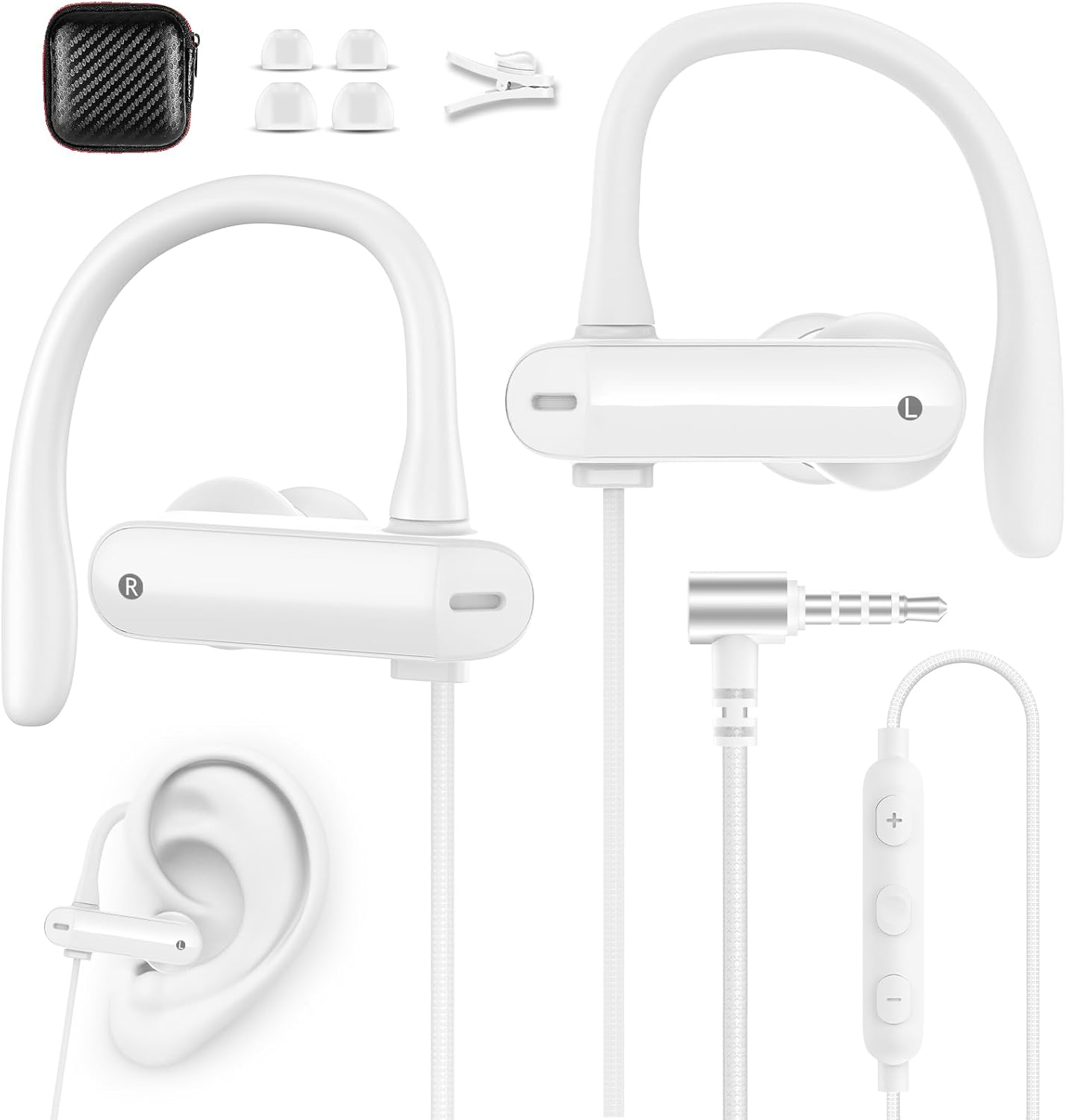 In-Ear Headphones with Cable Sport with Ear Hooks 1.8 M Microphone and Volume Control 3.5 Mm Headphones for Samsung A25 Iphone Ipad Hi-Fi Sound for MP3 MP4 Laptop Gaming Office Workout Music Travel image number 1