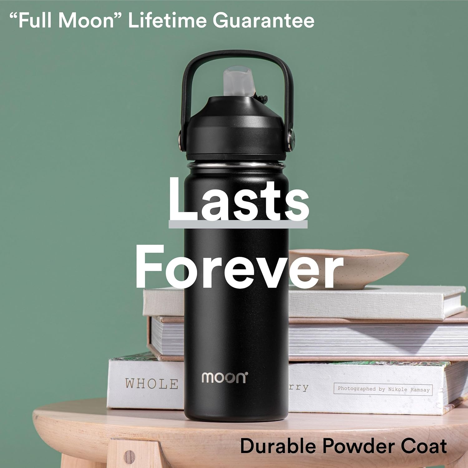 Moon Bottles - Insulated Water Bottle with Straw - Stainless Steel Sports Drink Bottle, Thermal Flask, 24Hr Cold, 12Hr Hot, Double Walled, Metal Straw, Silicon Spout, Australian Company (500Ml, Black) image number 4
