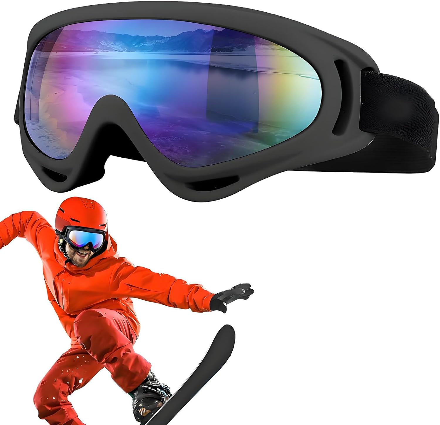 Ski Goggles, Motorcycle Goggles, UV Protection, Adjustable Snowboard Snow Goggles for Men, Women, Adult, Youth image number 3