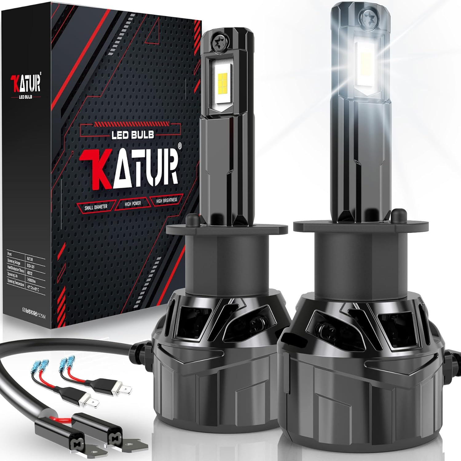 H11 LED Headlight Bulb 40000LM, KATUR 700% Brightness H8 LED Bulb 6000K Xenon White Plug and Play 1:1 Mini Size H11 H9 H8 Headlight Bulbs, Pack of 2 image number 5