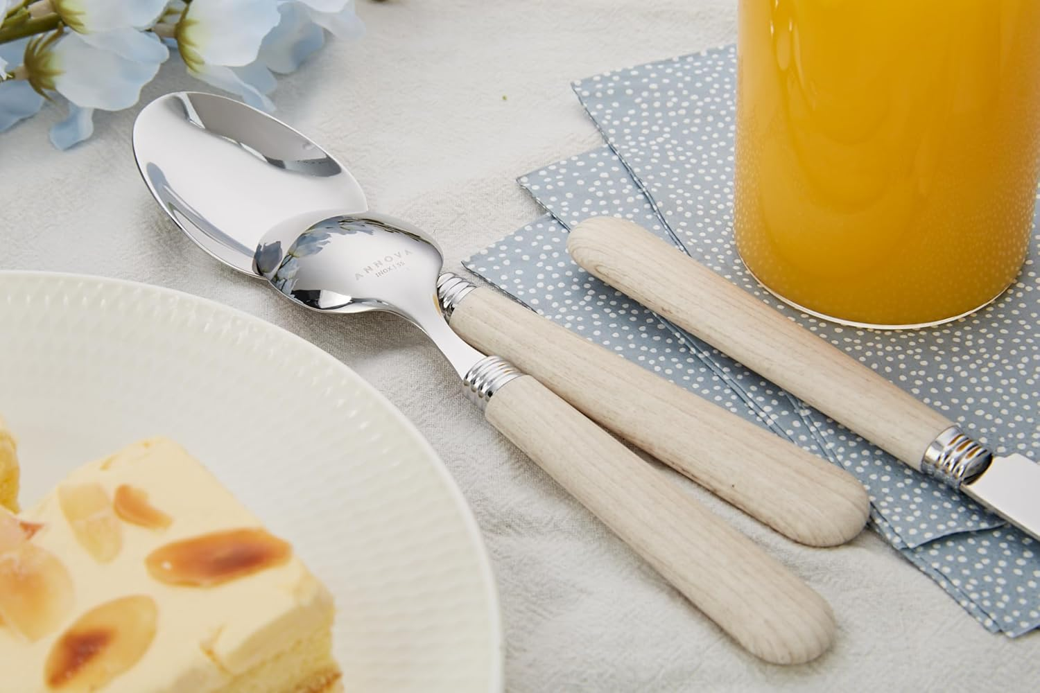 ANNOVA Silverware Set 20 Pieces Stainless Steel Cutlery Color Handle Flatware - 4 X Dinner Knife; 4 X Dinner Fork; 4 X Salad Fork; 4 X Dinner Spoon; 4 X Dessert Spoon (Wood) - Green Checkered image number 6