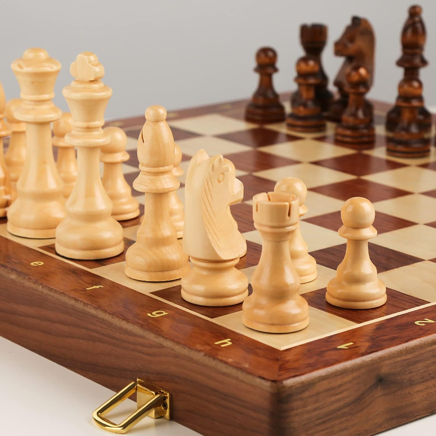 Walnut Chess Set 15'' X 15'' with Felted Game Board Interior for Storage Chess Game for Child & Adult