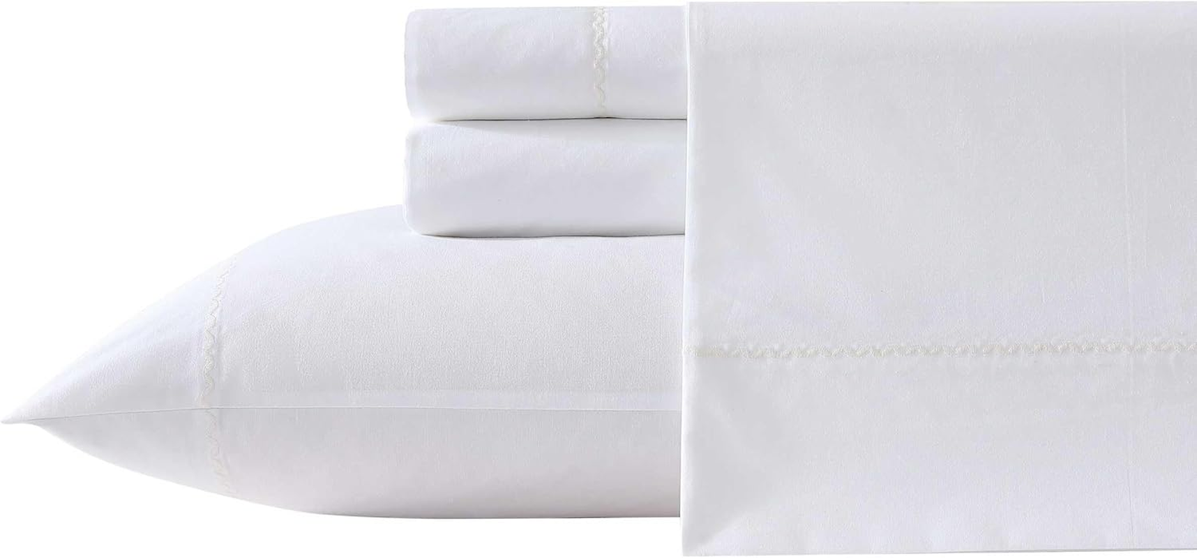 Laura Ashley - Sheet Set, Breathable Cotton Percale Bedding with Matching Pillowcases, Soft Home Decor (Scallop Blue, Full)