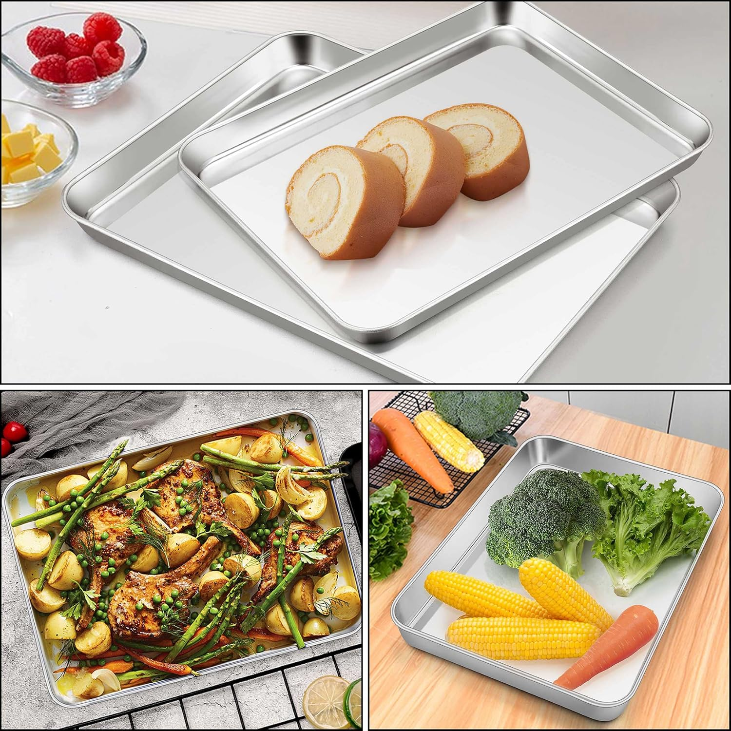 Homikit Baking Pan Sheet Set of 2, 9 X 12 Stainless Steel Cookie Sheets Tray for Oven, Metal Half Sheet Bakeware for Cooking Baking, Rustproof & Heavy Duty, Nonstick & Dishwasher Safe image number 4