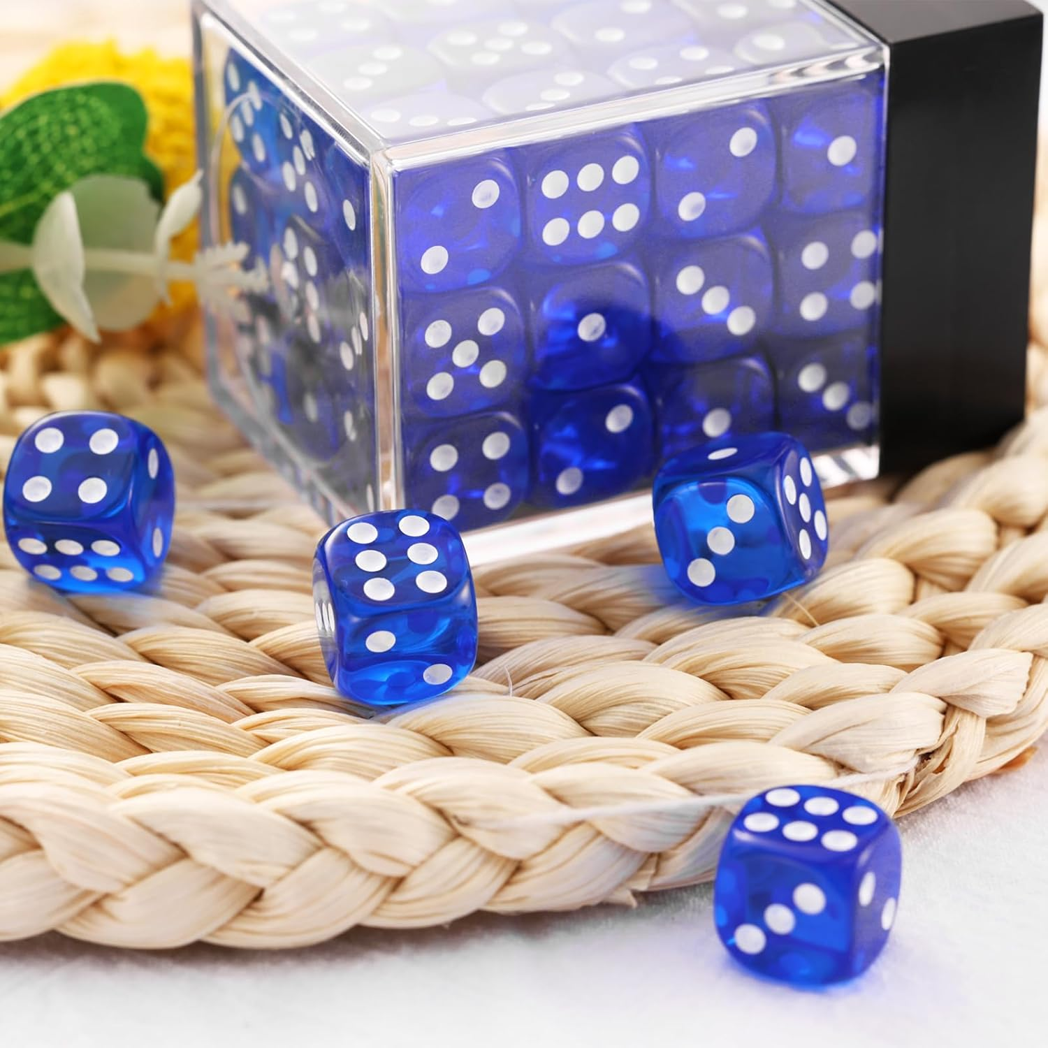 36 of Pack 12MM 6 Sided Dice Set,Translucent Colors Game Dice Set, 6 Sided Standard Colored Dices for Tenzi, Farkle, Yahtzee, Bunco or Teaching Math, with Portable Plastic Box（Dark Blue） image number 4