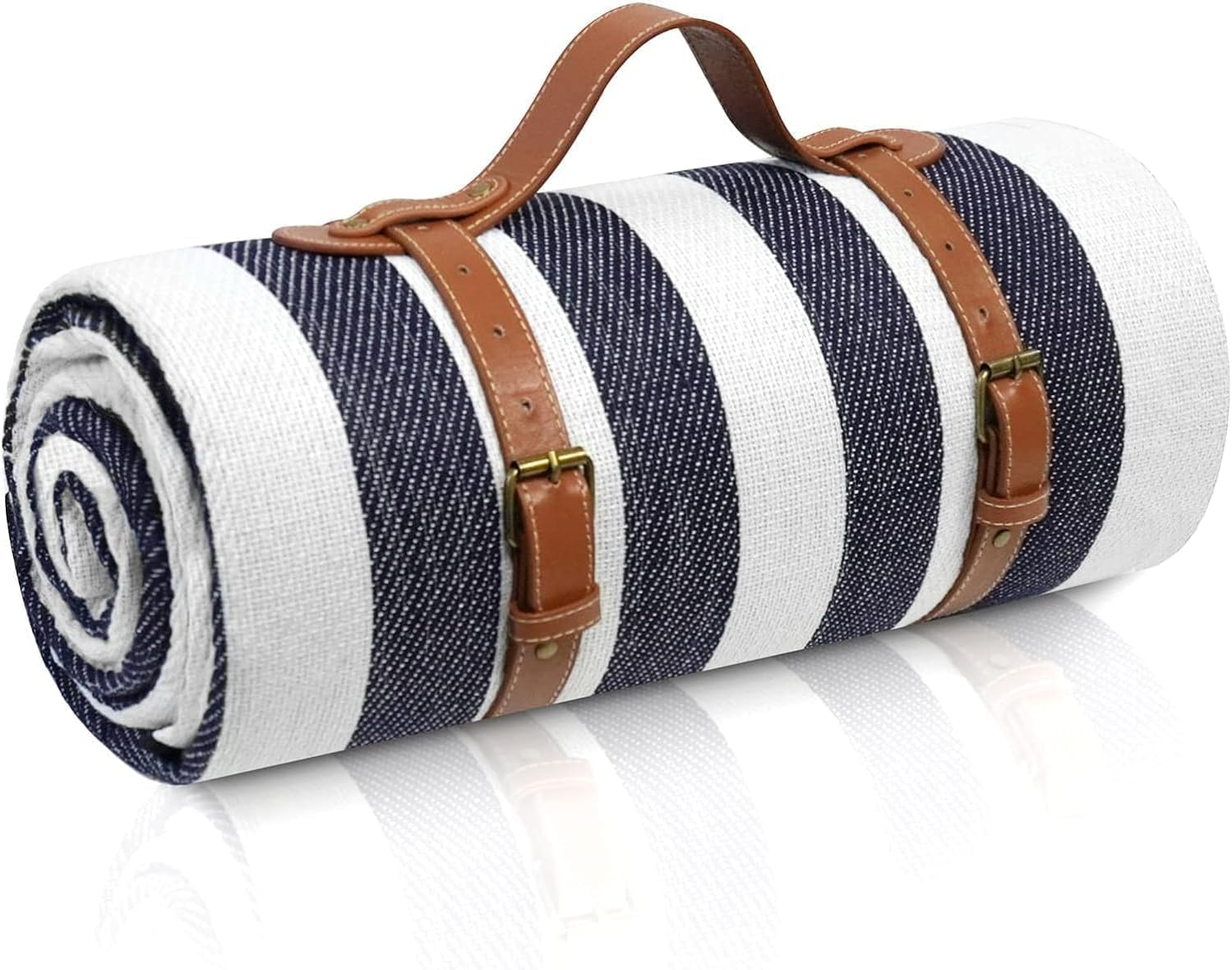 Picnic Blanket Extra Large, Waterproof and Foldable Beach Blanket, 3-Layer Outdoor Blanket for 6 to 8 Adults, for Camping, Park, Beach, Grass, Indoors (White & Blue Grids, 200&times;300Cm)