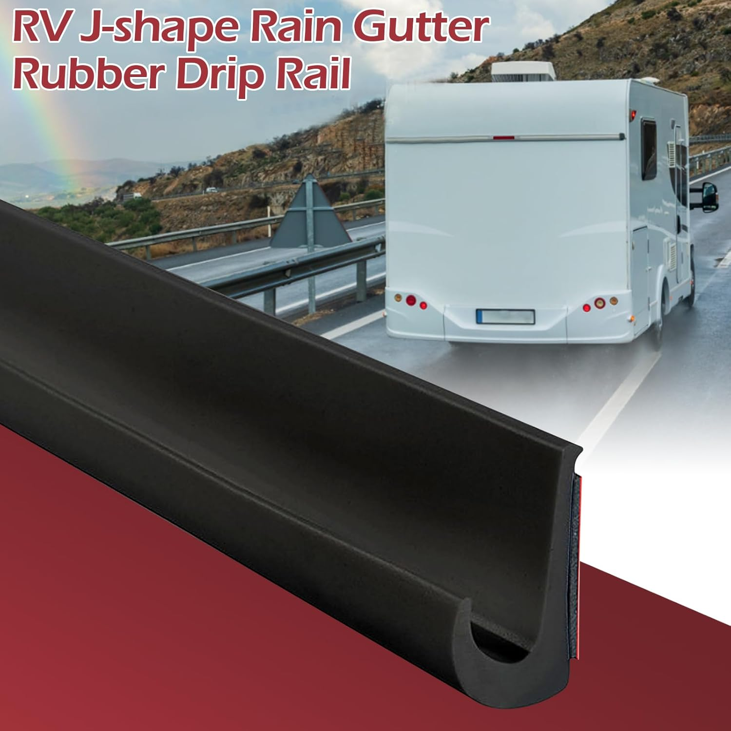 RV Rain Gutter, PVC Rain Gutter Self Adhesive, J Shape RV Rain Gutter for Motorhome Rain Gutter, Plastic Rain Gutters, Roof Rain Diversion Strip for Truck, RV, Boat, Van, Door, Car (Black, 10M)
