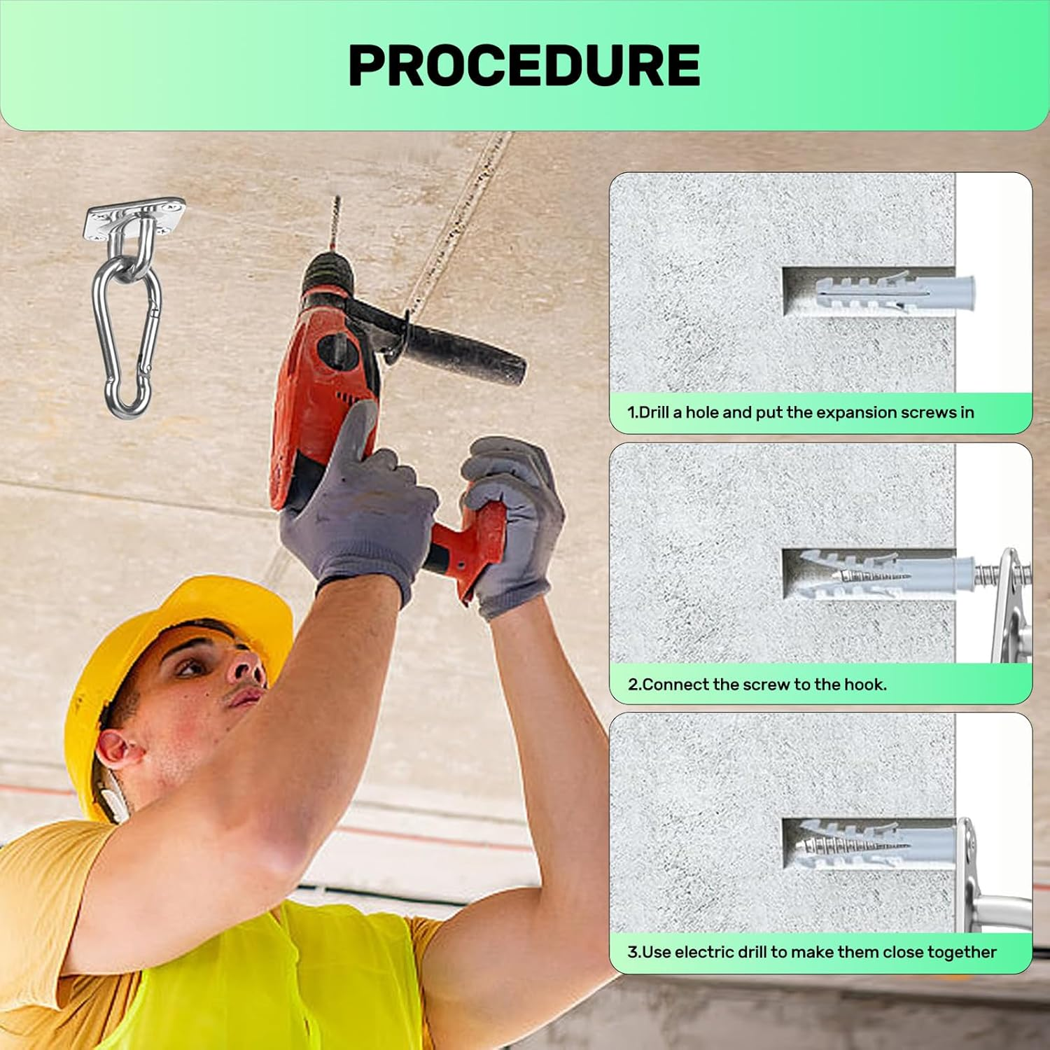 Rhoyee 2PCS Heavy Duty Hammock Hanging Kit with 360&deg; Rotation Rustproof Hammock Hooks for Swing Chair Ceiling Mount Indoor Outdoor Use for Home Garden Gym image number 3