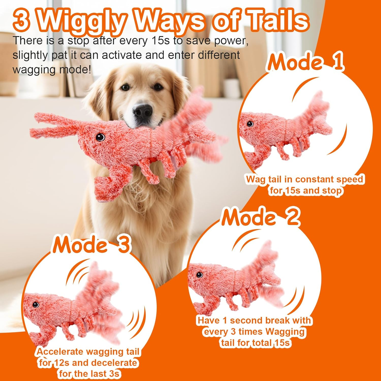 Mity Rain Interactive Dog Toys - Wiggly Lobster for Small Medium Large Dogs, Moving Pet Toy to Keep Them Busy for Boredom, Floppy Smart Motion Activate Enrichment, Rechargeable image number 3