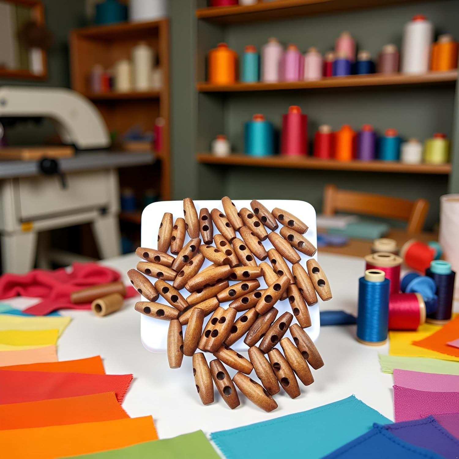 50 Pieces Olive Shape Wooden Toggles Buttons 2 Holes Sewing Buttons for Clothes Decor Everything Coat Trench Coat Button Accessories Fasteners image number 1