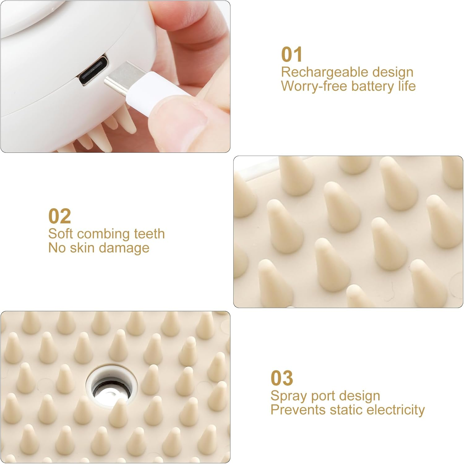 Apomoons Steam Brush for Dogs Cats, Dog Brush, Cat Brush with Steam, 3-In-1 Cat Dog Steam Brush, Steam Brush Cat, Steam Brush Dog, Steamy Pet Brush, Cat Comb with Steam (White) image number 5