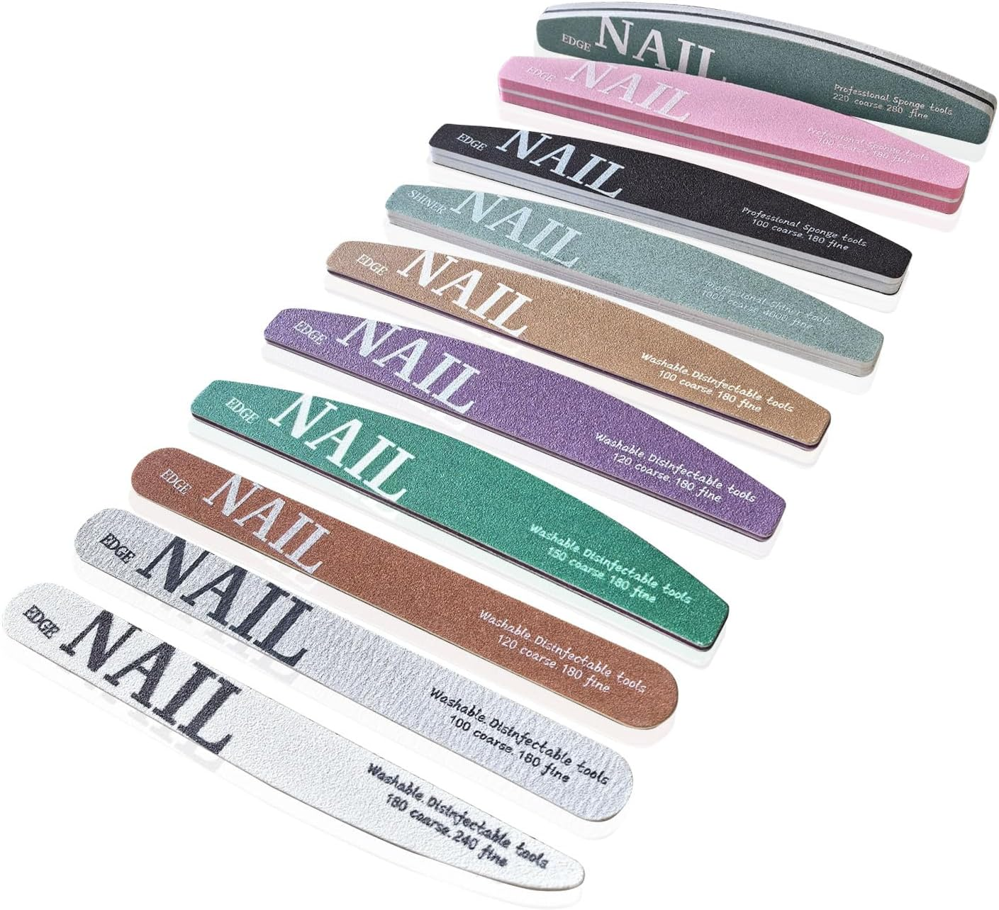 BOROLA 10PCS Nail File and Buffer Set, Manicure Tools for Acrylic Natural Gel Nails, Includes Multi-Grit Sponge Files, Polishing Strip, Acrylic & Thin Files for Home & Salon Nail Care