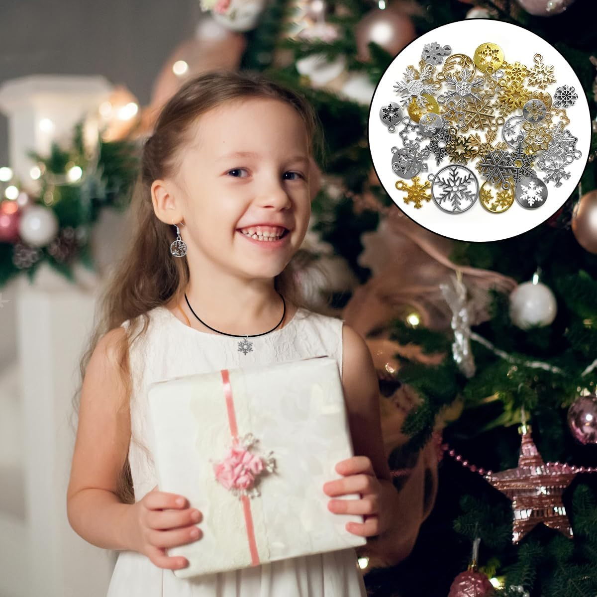 BEZANU Snowflake Charms Bulk, 40 PCS Mixed Color Christmas Metal Snowflake Pendant for Jewelry Making, Bracelets, Art Craft image number 2