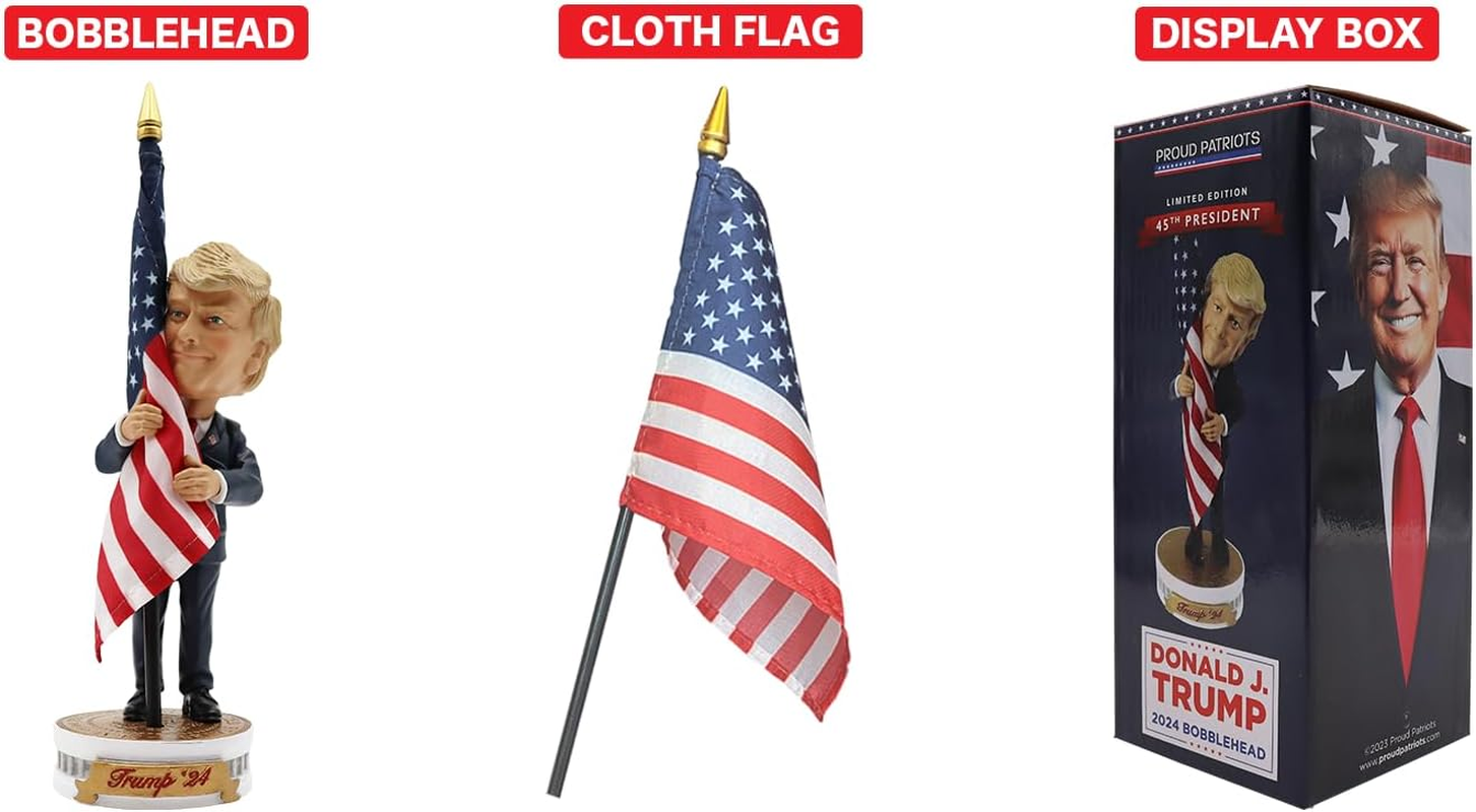 Proud Patriots Donald Trump Bobblehead | (Trump Holding American Flag - Cloth Flag Included) image number 6