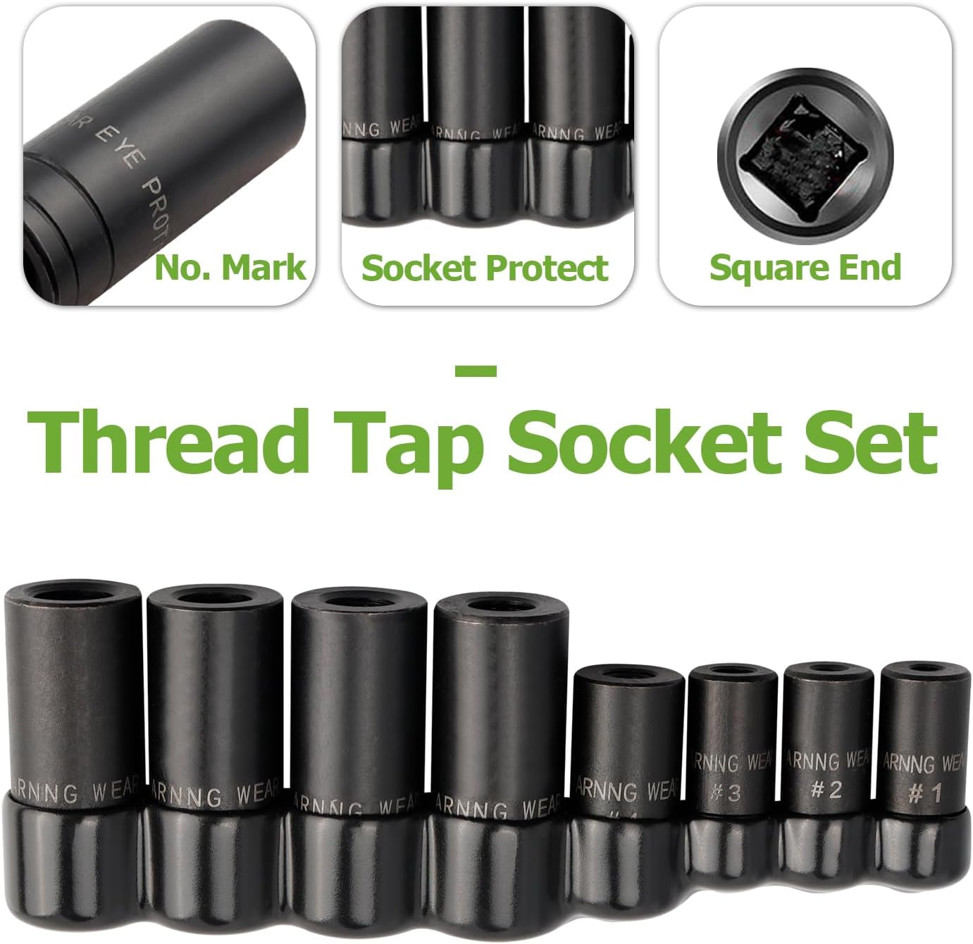 Bestgle 8 Pcs Tap Socket Set, 1/4" & 3/8" Square Drive Tap Socket Adapter, Screw Thread Taps Sockets Wrench Adapter Holders Fits All MCTI Standard Taps (1/2" & 1/8" NPT, up to 12Mm) image number 2