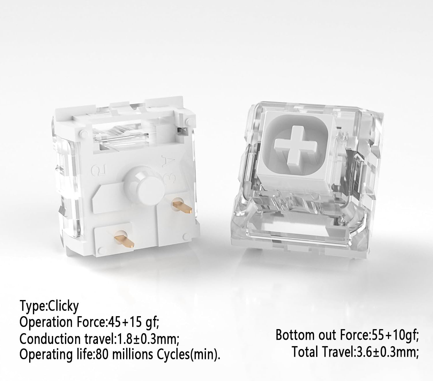 Kailh Box White Mechanical Keyboard Switches 3-Pin Clicky Switches, 45Gf Pre-Lubed, Dustproof & Waterproof, RGB SMD Compatible for Gaming Keyboards (30Pcs) image number 2