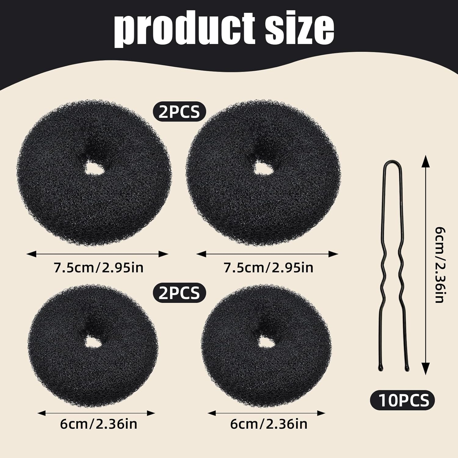 Pack of 14 Bun Cushions, Small Hair Bun Maker, Rings Bun Donut Bun, Hair Styling Hair Bun Scrunchie, Ballet for Hair Bun Cushion, Hair Clips Girls, Women Hairstyle Aid, Black Doughnut Set image number 3