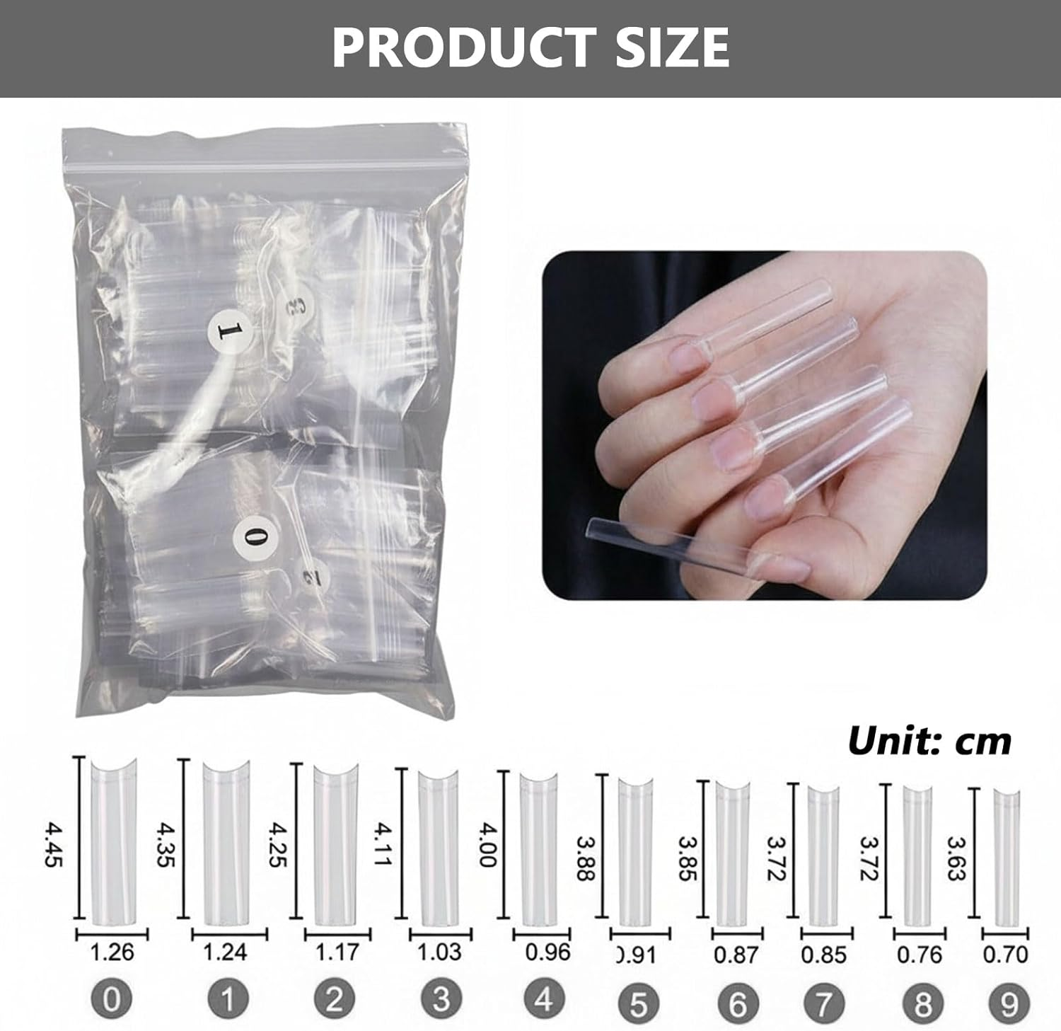 Extra Long No C Curve Straight Square Half Cover Nail Tips, 500 Pcs 10 Sizes for Acrylic & Gel Extensions - Jotron