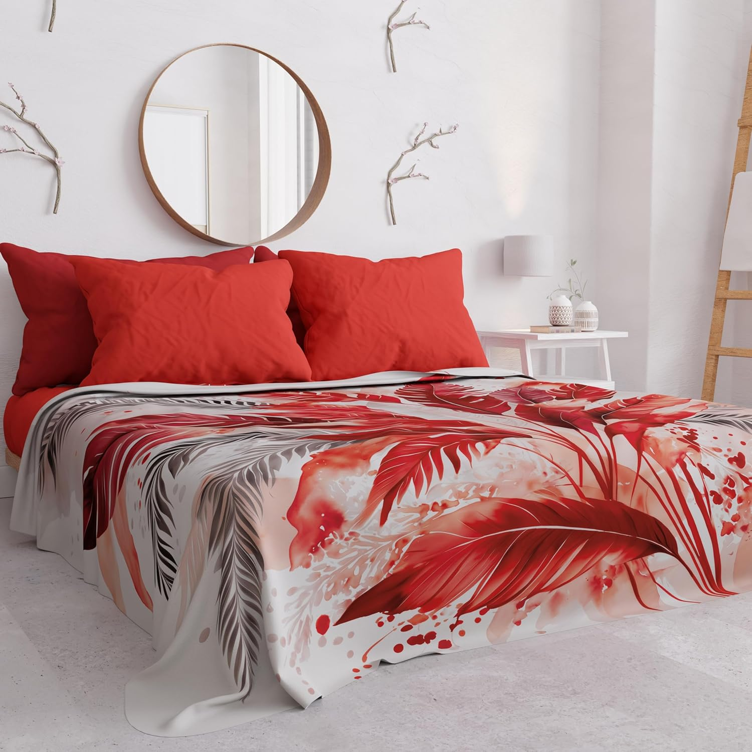 PETTI Artigiani Italiani - Double Bedspread Spring and Summer Lightweight Double Bed Linen Red Palm Tree 100% Made in Italy image number 6