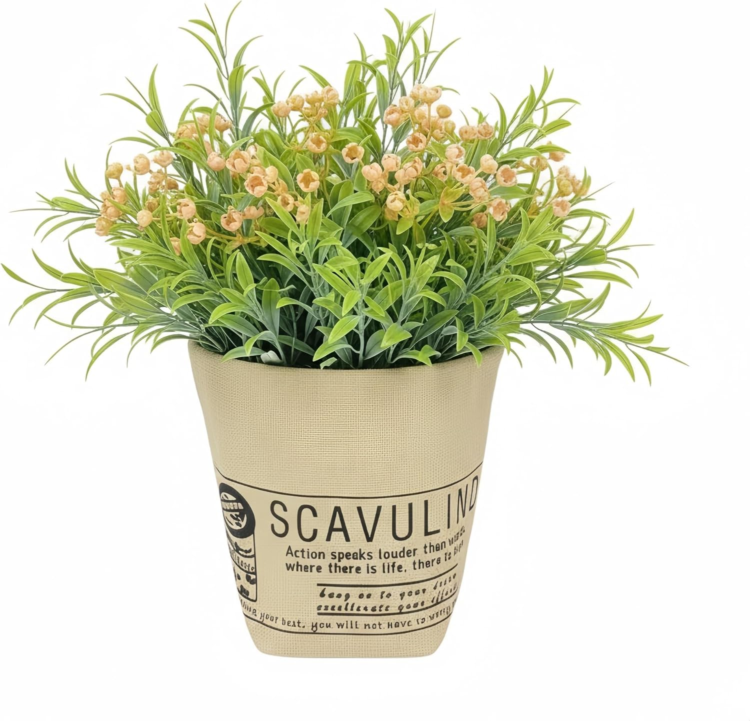 N&zwnj;Oristyle White Artificial Flowers with Burlap Bag &ndash; Subtle Sheen Small Potted Fake Plastic Baby'S Breath Flowers 6-Pack for Spring Summer Home Indoor Table Wedding Outdoor Porch Garden Decor