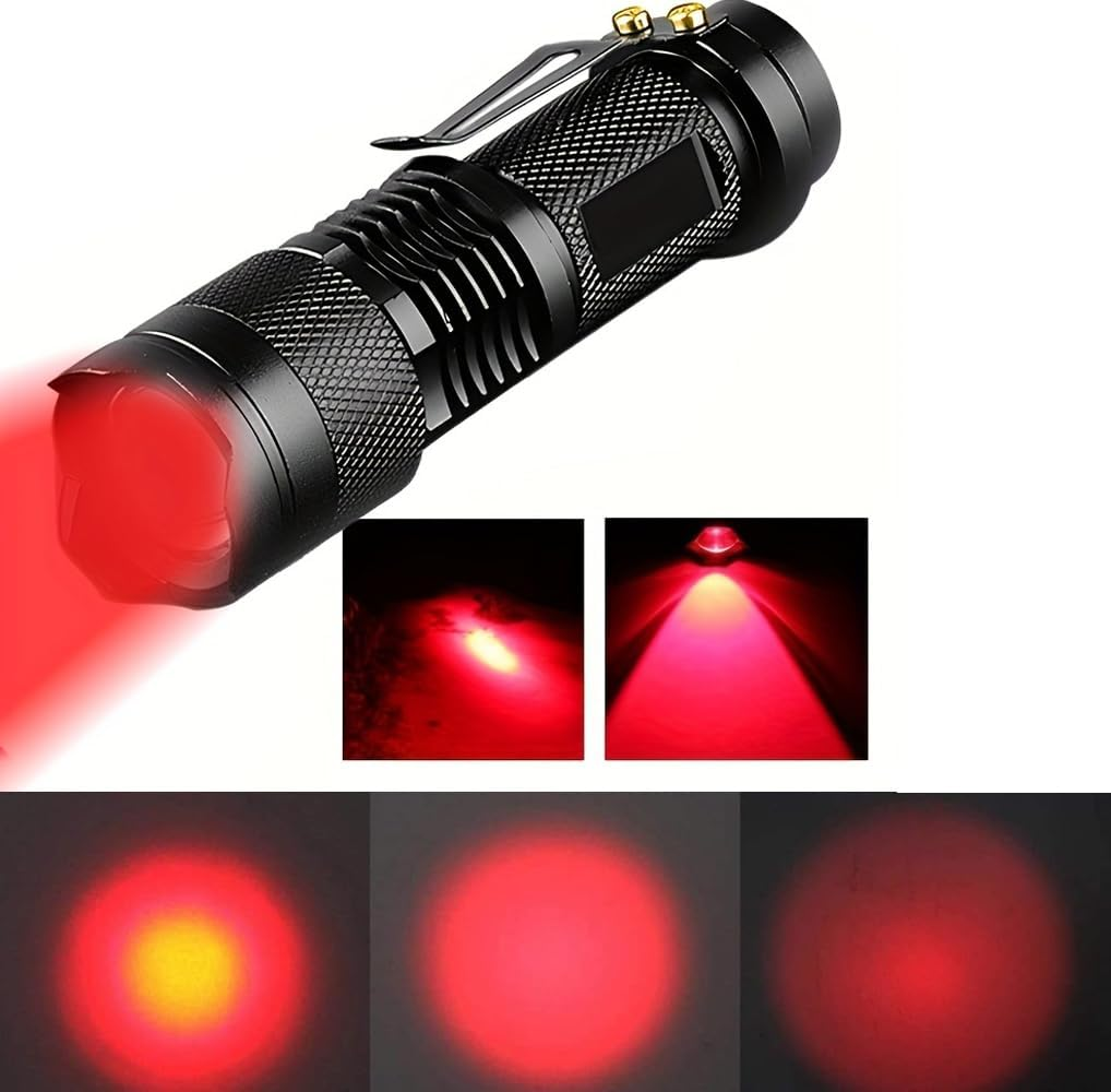 Red Light Flashlight, 3 Modes Bright Powerful Red LED Flashlight, Red Flashlight, Zoomable, Portable Waterproof LED Flashlight for Astronomy, Aviation, Night Observation and Outdoor