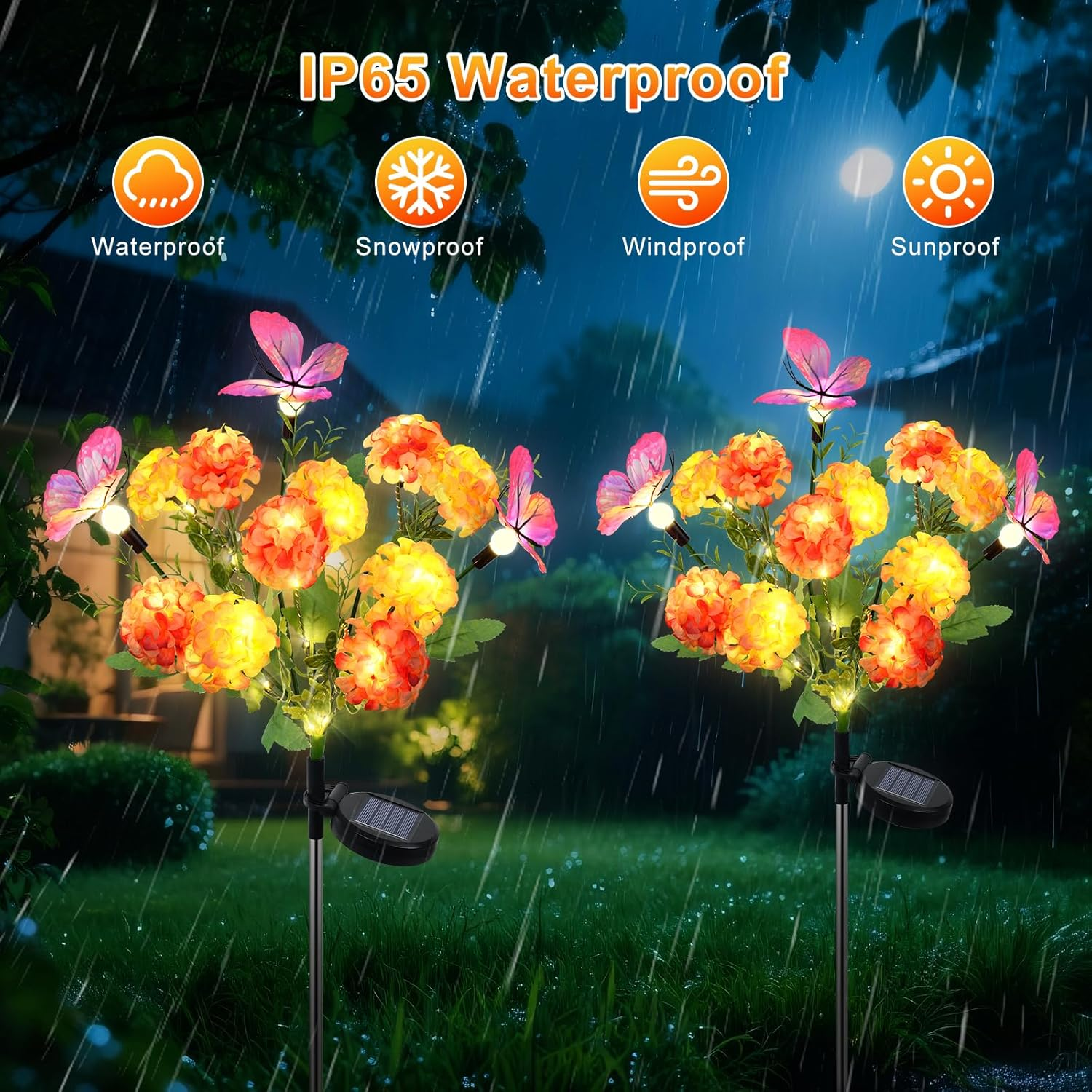 Qoosea Solar Lights for Outdoor Garden, Pack of 2, Hydrangea Solar Lamp with Swaying Butterfly, LED Solar Flower Lamp, IP65 Waterproof, Garden Lights Decoration for Garden, Fences, Wedding Party image number 4