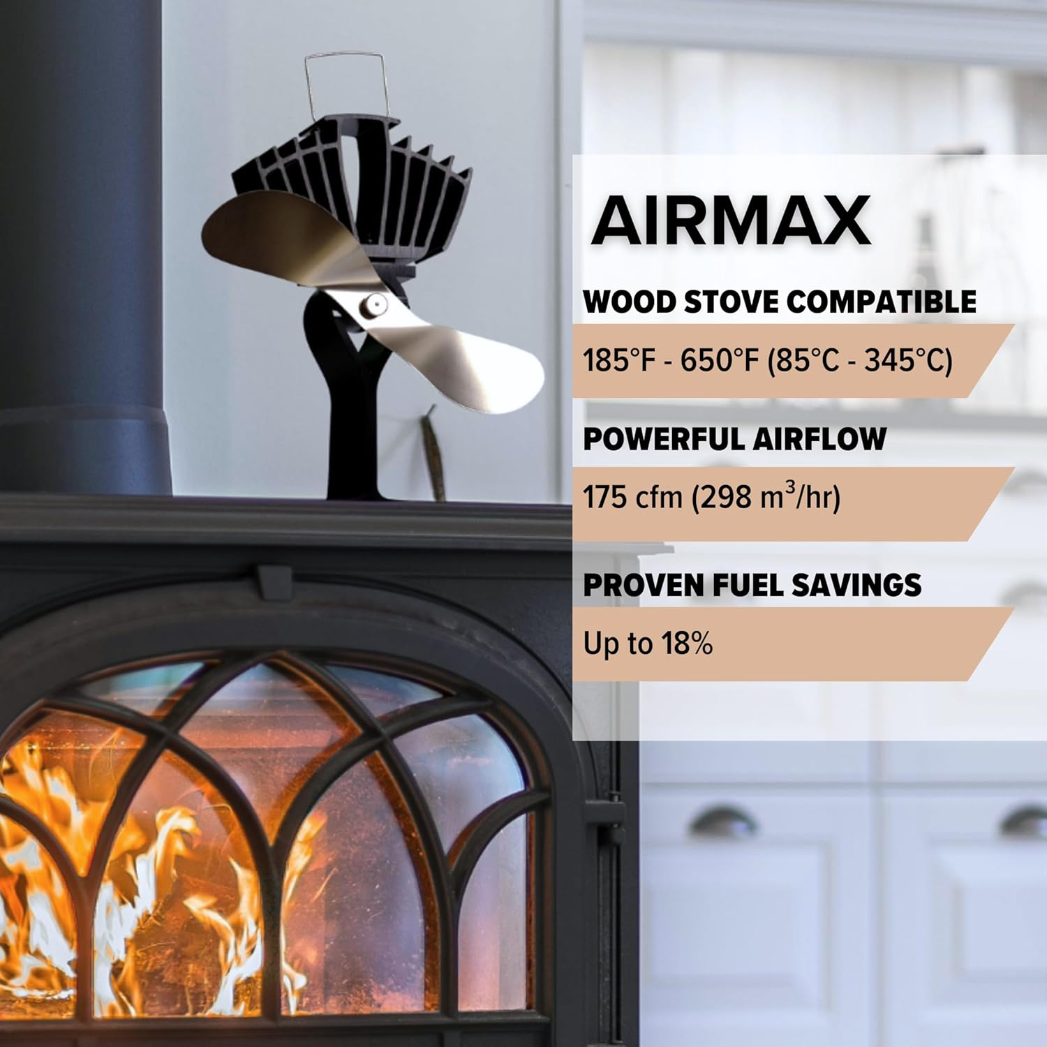 Ecofan Airmax. Heat Powered Stove Fan. Authentic 2 Blade Canadian Design. Nickel. image number 5