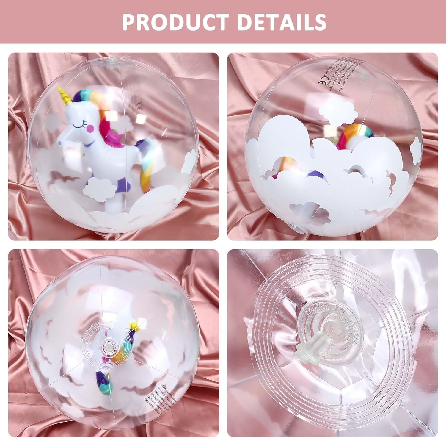 2 Pieces 12 Inch Unicorn Inflatable Beach Ball 3D Unicorn inside Design Swimming Pool Float Balls Summer Water Fun Game Ball Beach Football for Kids Adults Outdoor Activity Pool Beach Party Toys image number 3