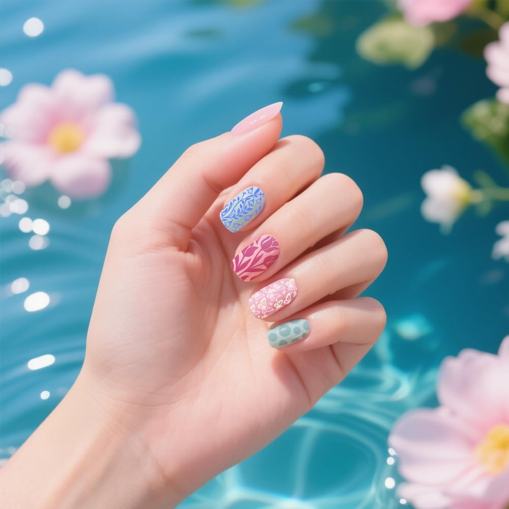 UNICRAFTALE 5Pcs Butterfly Flower Reusable Nails Stamp Flames Nails Stamping Kit Abstract Textures French Tip Nail Stamp Star Stainless Steel Nail Stamping Plates for DIY Women Gift 12X6Cm image number 5