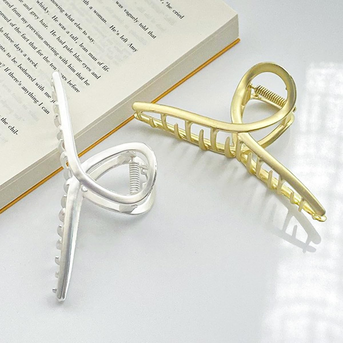 2 PCS NUZAMAS Metal Hair Clips 4.5 Inch Large Hair Clips Non-Slip Claw Clip Wedding Hair Clips Bride Hair Accessories for Women and Girls (Matte Gold and Matte Silver) image number 5