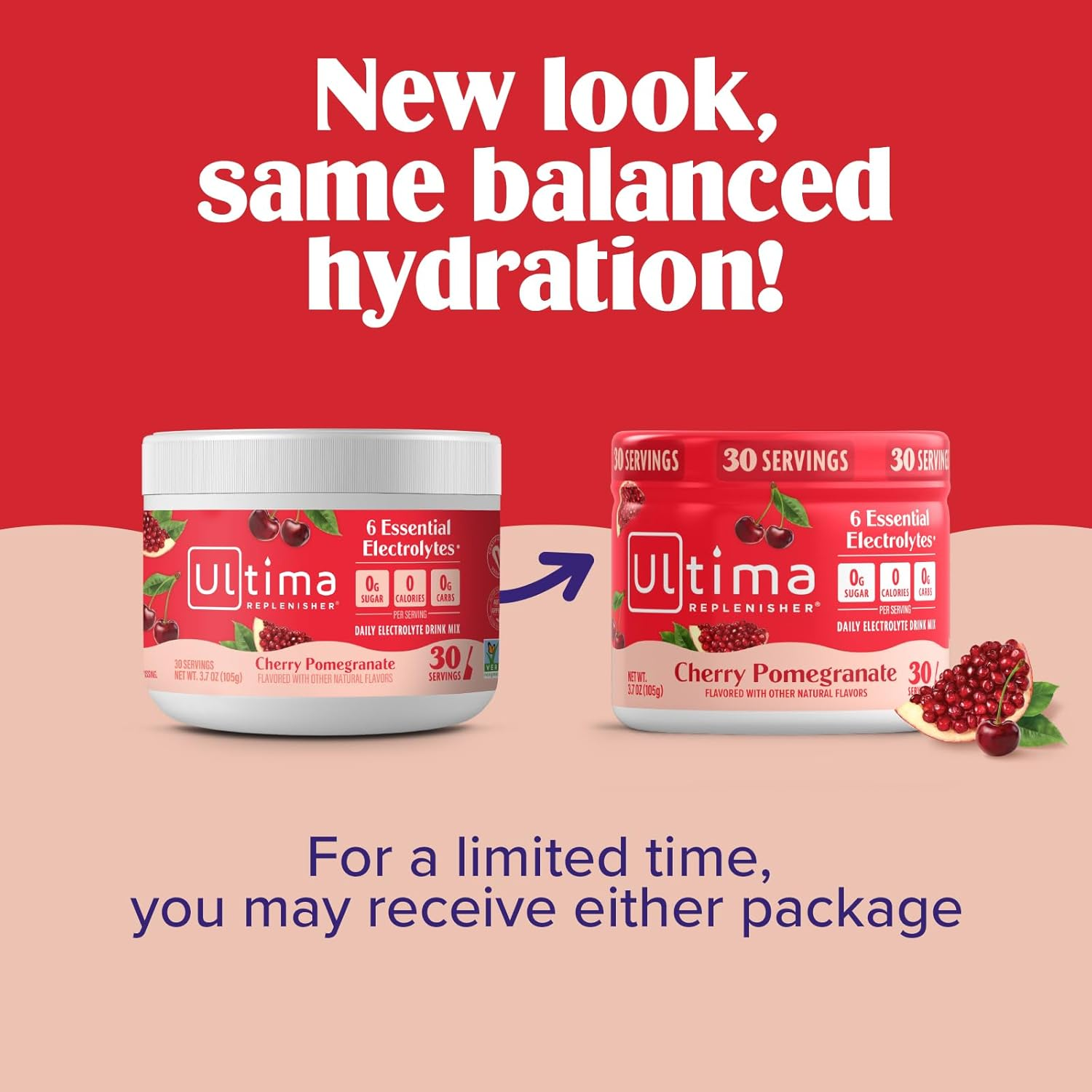Ultima Replenisher Electrolyte Powder, Cherry Pomegranate, 30 Serving Canister - Sugar Free, 0 Calories, 0 Carbs - Gluten-Free, Keto, Non-Gmo with Magnesium, Potassium, Calcium image number 1