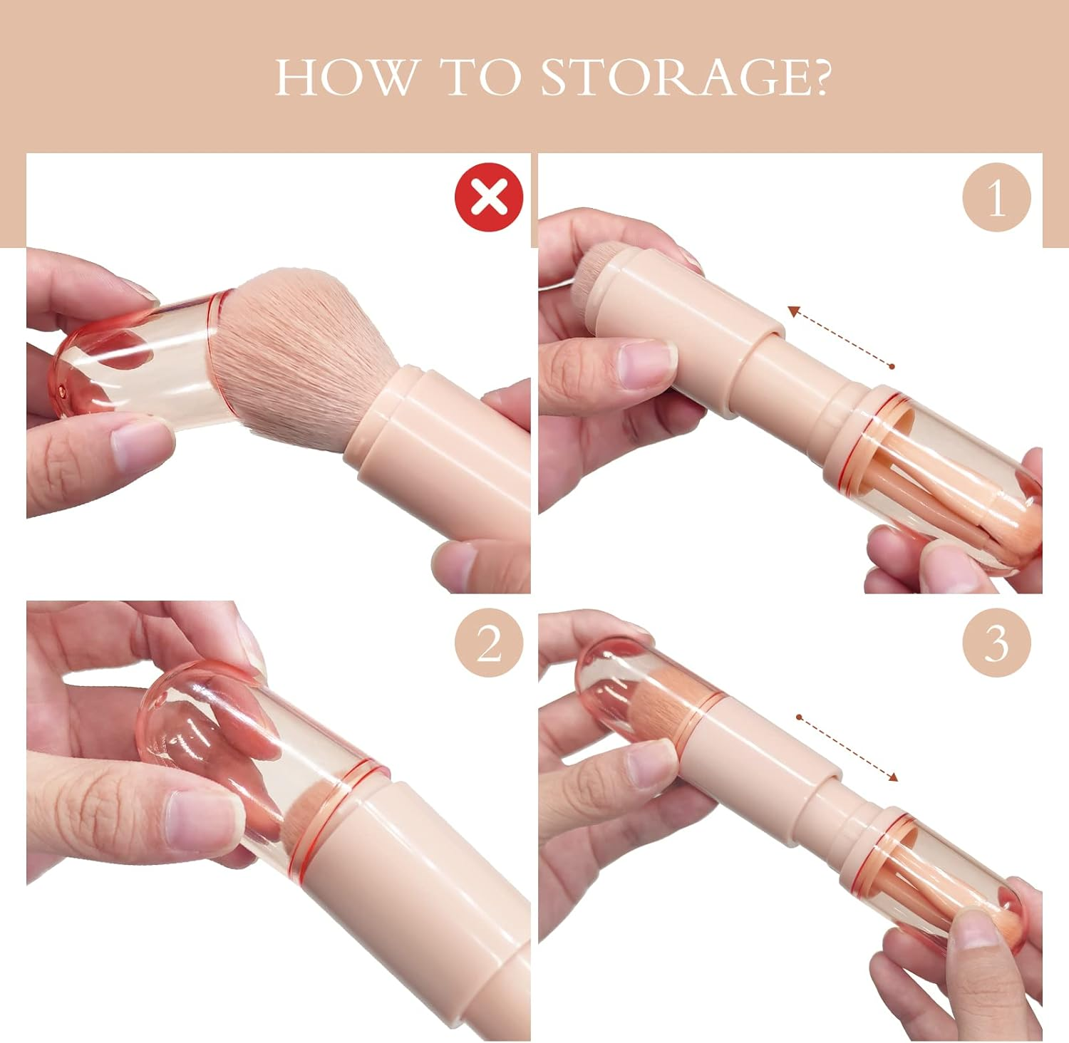 Travel Makeup Brushes Set: 4 in 1 Mini Cute Makeup Brush Retractable Professional Foundation Blending Powder Eye Shadow Brush for Women Facial Cosmetics Makeup Brush Set image number 4