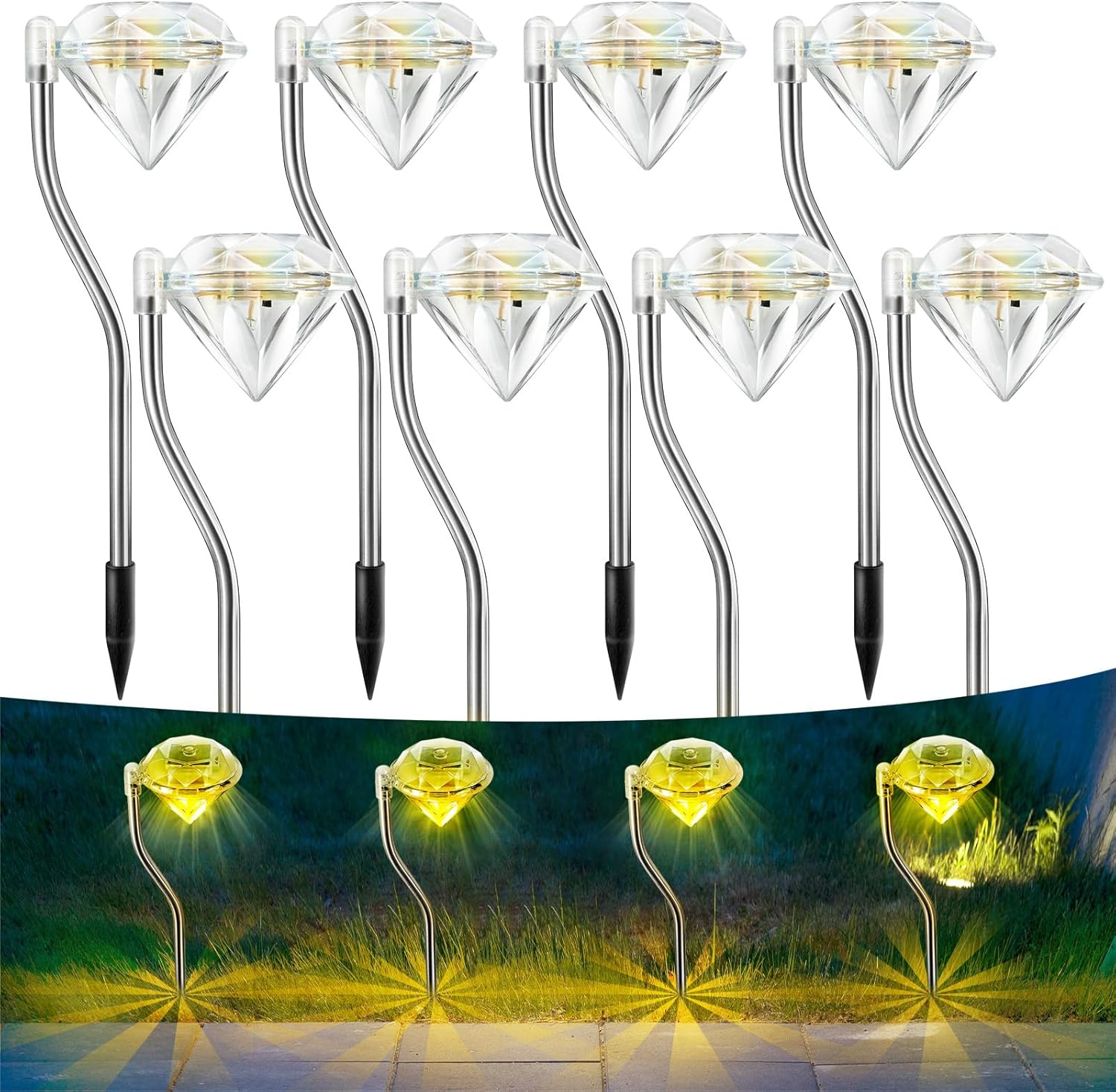 Anordsem Solar Lights for Outdoor Balcony Decoration: Garden Decoration for Outdoor Weatherproof LED Diamond Solar Lights - White Light Lighting Solar Lights Outdoor Garden Decoration Gift for Women
